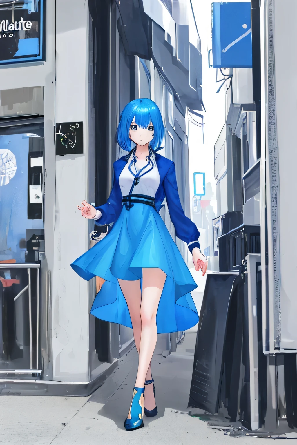 Girl with blue hair and modern dress up 