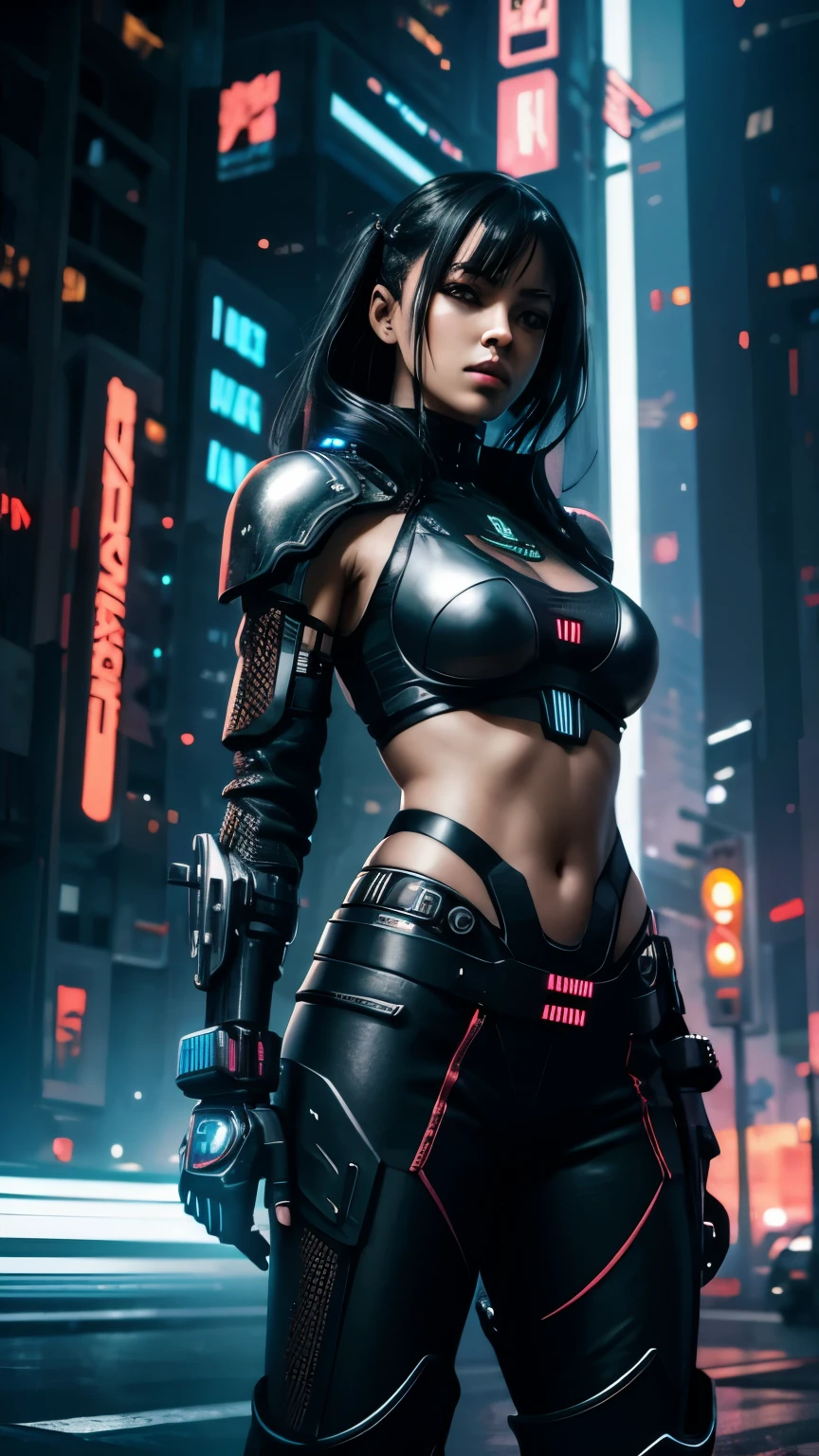 cyberpunk girl, female cyborg, techno armor