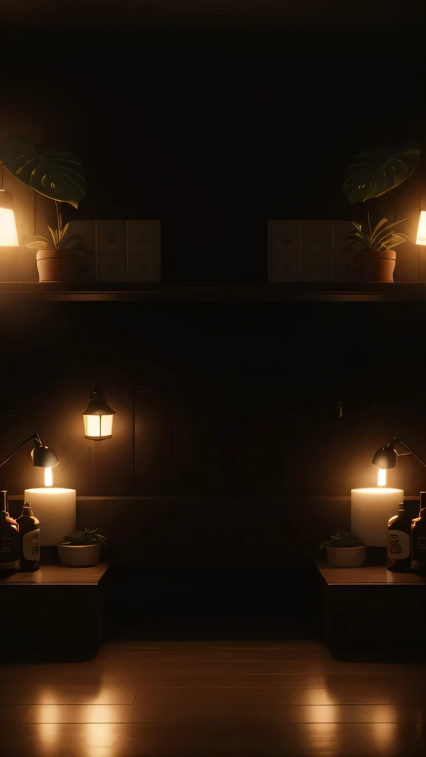 有两个shelf，There are plants and bottles on it, image pharmacist, pharmacist, vignette, background栏, 幕后background, Enter smoothly _ 的background, biophilia, 个人房间background, Sublime and comfortable atmosphere, heavy vignette!, video static, 办公室background, aesthetic shoot, background, ceremony, dark vignette, widescreen shooting, shelf