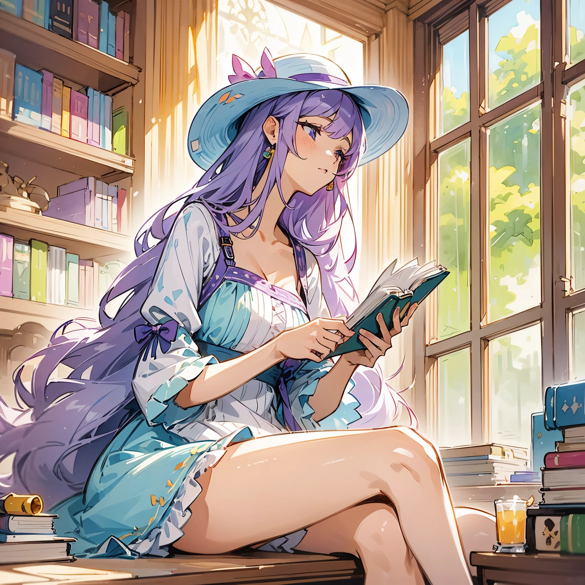 Extremely detailed really cute young woman potion mistress, (rainbow hair) magic, soft colors, soft tetrad colors, bubly, detailed alchemist room, jrpg, cartoonish vector, volumetric lights, very detailed potions and alchemy laboratory scenery, 32k resolution, in the style of best manga ilustrators, best quality