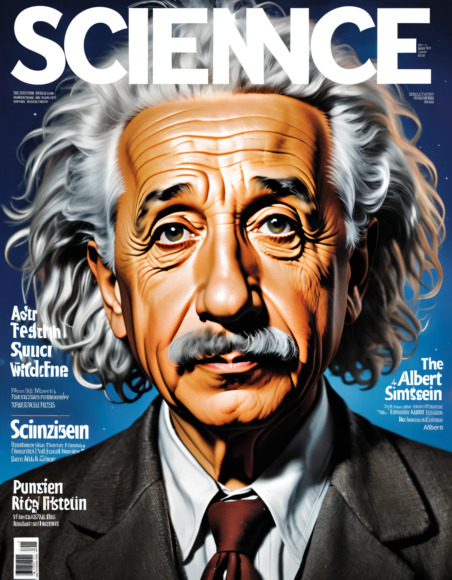 Science magazine cover, realistic, Albert Einstein on the cover, title with word SCIENCE