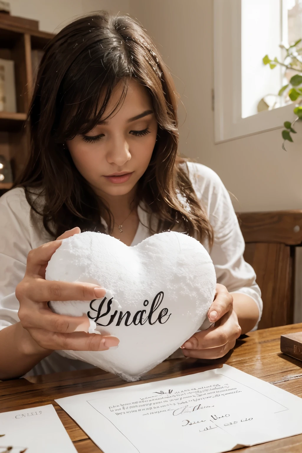 the heart: Debe ser grande y ocupar la mayor parte de la imagen. The shape should be symmetrical and with smooth curves. The surface of the heart should be textured, with small indentations and ripples to give it a realistic look.
La palabra ANLLY: It must be written in large, cursive letters in the center of the heart. Las letras deben ser gruesas y legibles, with a style that matches the texture of the heart.
El fondo: It can be a snowy landscape with trees, mountains or a clear blue sky. You can also add other decorative elements such as small branches, piedras o flores.
Detalles adicionales:
Lightning: La luz debe ser suave y difusa, creating a warm and welcoming atmosphere. You can use subtle shadows to highlight the texture of the heart and the depth of the image.
Colores: El color principal debe ser blanco para representar la nieve. Puedes usar diferentes tonos de blanco para crear contraste y profundidad. You can also add touches of color to the letters., al fondo o a los elementos decorativos.
Estilo: The image must have an artistic and creative style. You can use different techniques to give it a personal touch., como pintura digital, collage or illustration.
Ejemplo de prompt:
"Creates an image of a large, detailed heart in the snow with the word ANLLY written in cursive letters in the center. the heart debe tener una textura rugosa con pequeñas hendiduras y ondulaciones. The image must be set in a snowy landscape with trees and a clear blue sky. Letters should be bright red and have a calligraphic style. The lighting should be soft and diffused, creating a warm and welcoming atmosphere."
Consejos adicionales:
You can use visual references such as photos or paintings to inspire you in creating your image..
Experiment with different settings and parameters to get the desired result.
Pay attention to details like texture, lighting and colors to create an attractive image