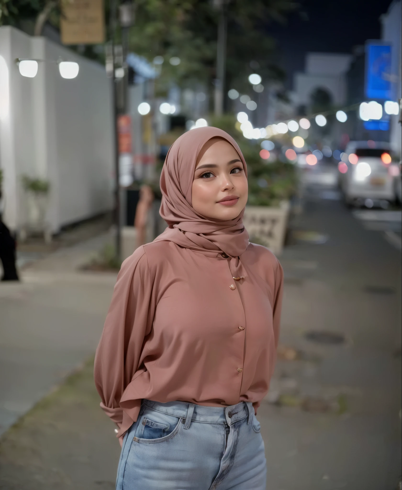 masterpiece, (ultra-high-definition portrait, vignet:1.4), Realistic, extremely detailed, CG unified, 8k, Clean lines, highly detailed, High-definition, raw color photos, she is smiling, Realistic portrait, Cinematic Light, Beautiful detailed, (1hijabgirl, indonesian:1.5), (165cm tall, big breasts with lips like he wants to kiss:1.5), Beautiful big breasts, breasts details, very tight, (Biggorgeous breast, Fish gape:1.5), (fish gape, Big Breast:1.4), Close up of a girl in Beautiful clothes with errected nipple, biggorgeous breast, Soft smile, scarf, (Bombastic Side Eyes with curvaceous body:2), pose 4 of 1 6, Undress, No bra, (nipples that are clearly sticking out detail:1.2), Outdoors, high intricate detailed.