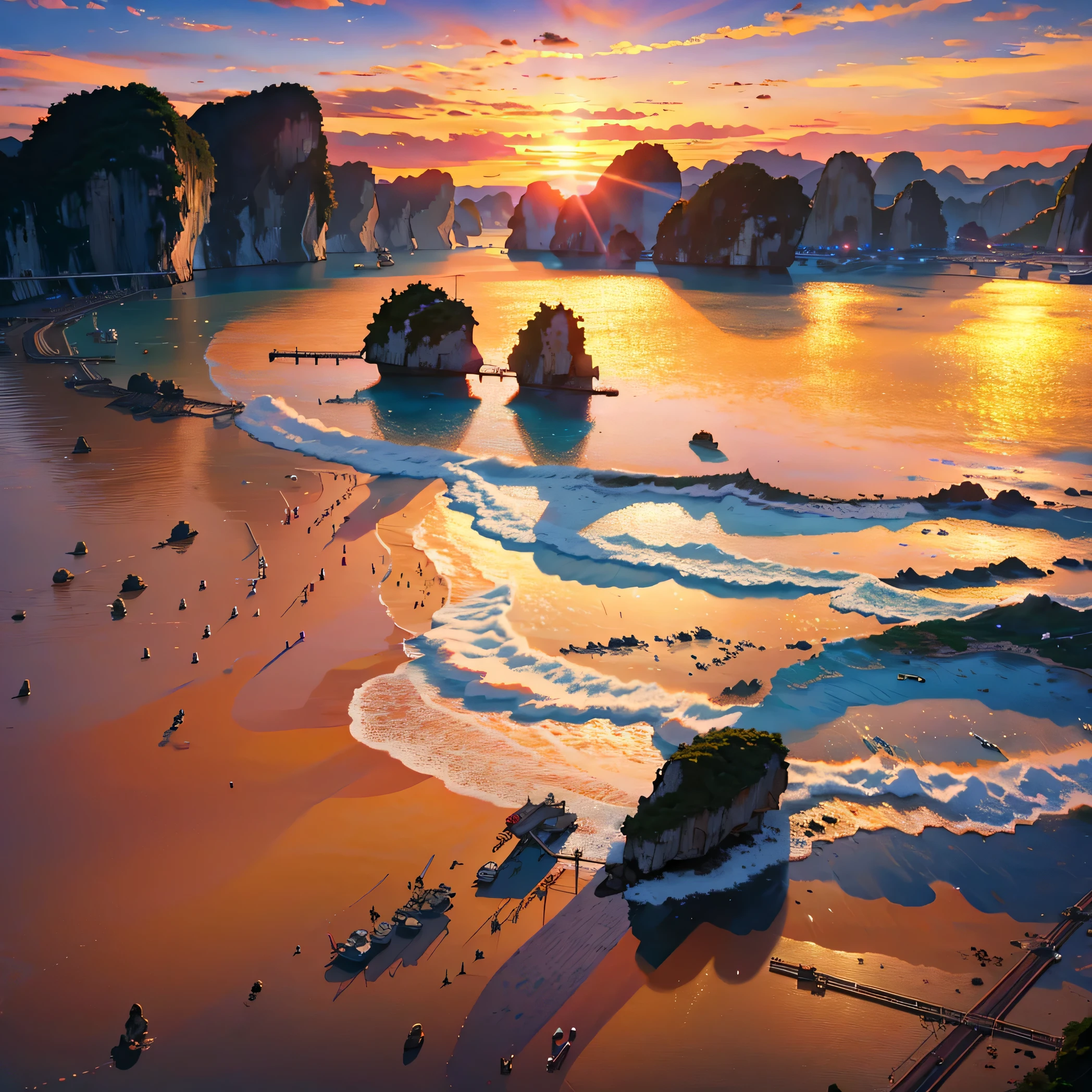 ultra HD 4k, beach, sunrise, Vietnamese beach, Ha Long Bay,