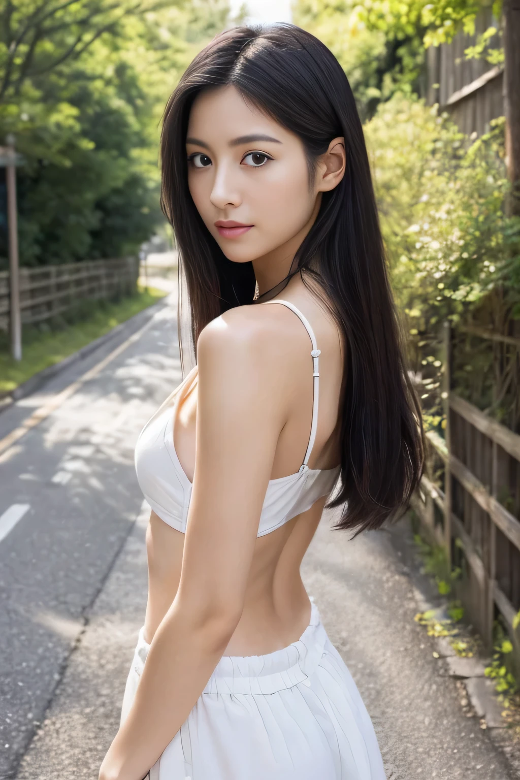 巨作, Best quality, wide_glute, 巨作, Best quality, beautiful girl with beautiful sensuous eyes, sensuous smile, kawaii hair, Wear a transparent bikini, sheer,2 pencil legs，Stand on split legs， ((high beams)), luster, silver neckless, pantyless, Straighten your lower abdomen, cafe-terrace, naked