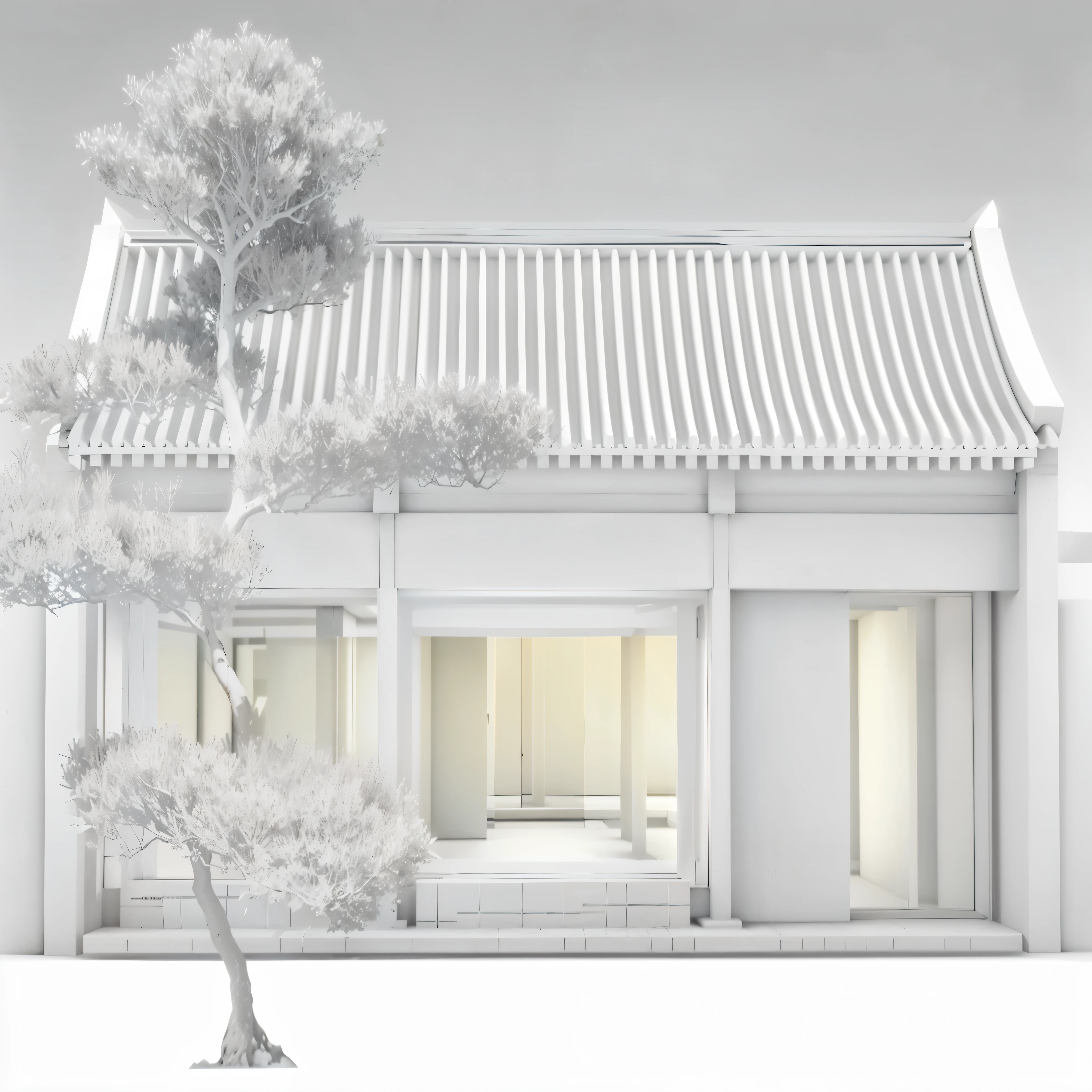 Rendering of a house with a tree in front, an ambient occlusion render, ambient occlusion render, Detailed rendering, Architectural renderings, strong ambient occlusion, Architectural renderings, ambient reflection occlusion, ambient occlusion, high Detailed rendering, All white rendering, ultra ambient occlusion, ambient occlusion:3