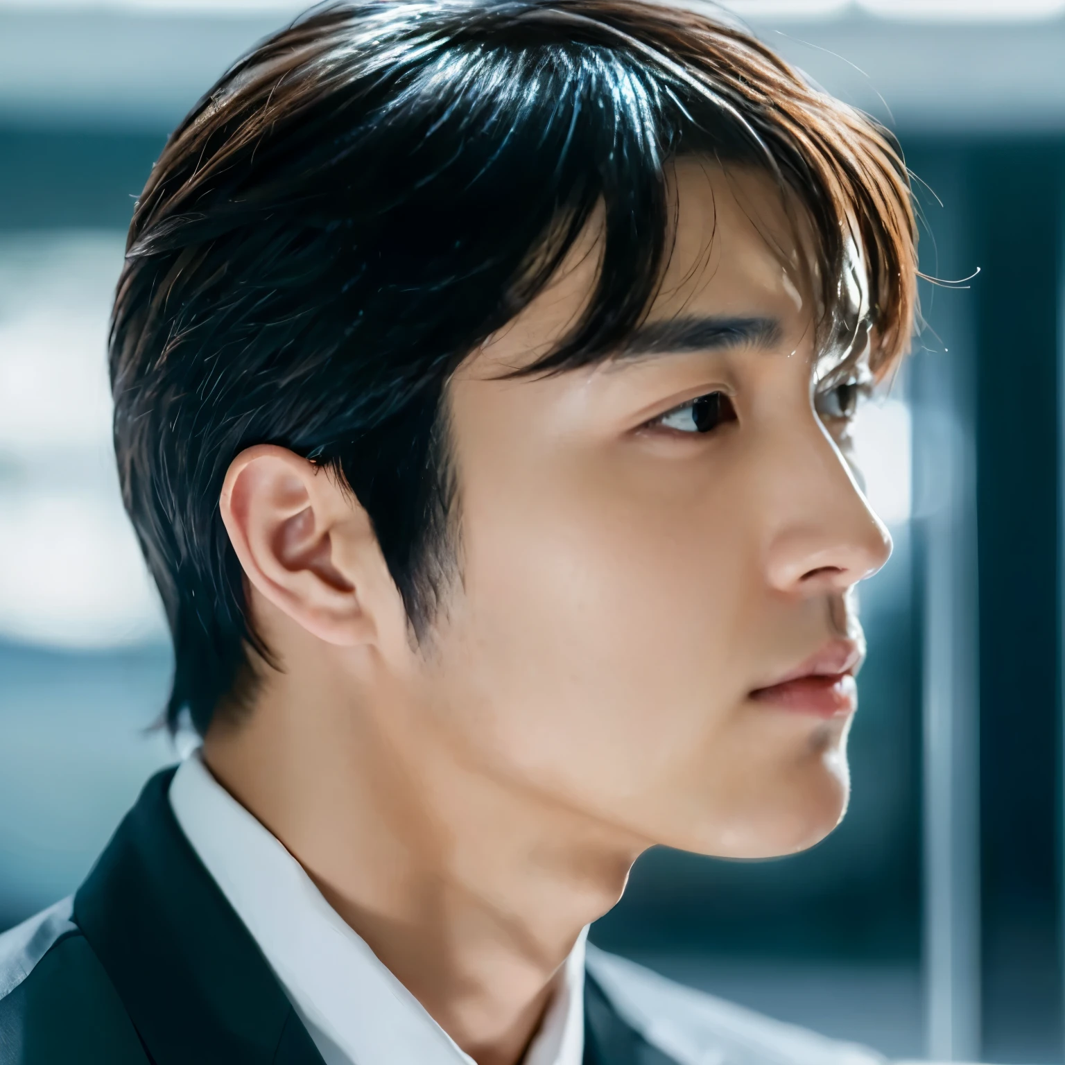 Complex, high detail, sharp focus, dramatic, Photorealistic pictorial art,Handsome guy,one-man,korean actor, (realistic:1.3), (masterpiece:1.2), (photorealistic:1.2), (highest quality), (fine skin:1.3), (Complex詳細),profile:1.5
