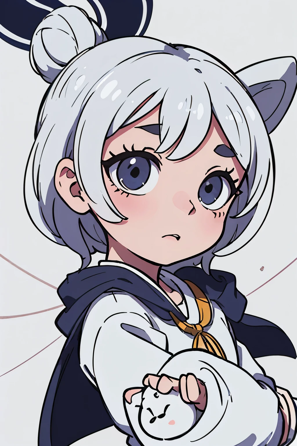 (Melhor qualidade:0.5) anime illustration, apenas o contorno, cachorro Shih-tzu todo branco, apenas o rosto dele, desenhado em uma folha de papel, fundo branco