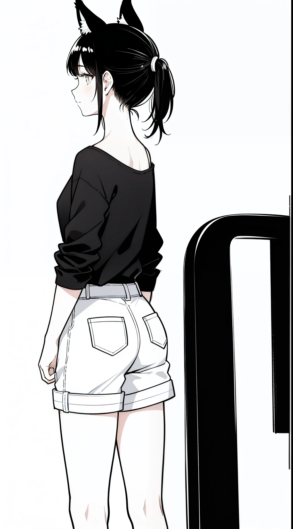 ((masutepiece)), ((Best Quality)), girl, ((Beautiful body)), pale skin, ((Red Eyes)), Short hair, ((Painted black white hair)), ((Highlight Effects) For hair)), ((Long-sleeved shirt)), ((Tight pants)), ((Clothing Accessories)), eyebrow, ((Perfect)), thin waist, ((thick legs)), ((Large Thigh )), ((Landscape in the background)), ((Modern world)), ((city)), (People who are out of focus), ((beautiful day)), (Clouds), POV, ((Viewer View)) , ((I want to hug)), ((blush)), Lustful,