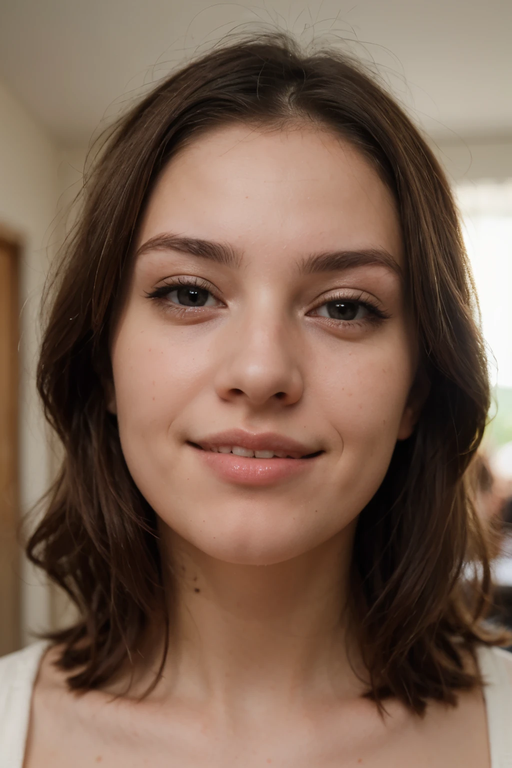 photography of a 20yo woman, perfect face, brunette happy. very realistic