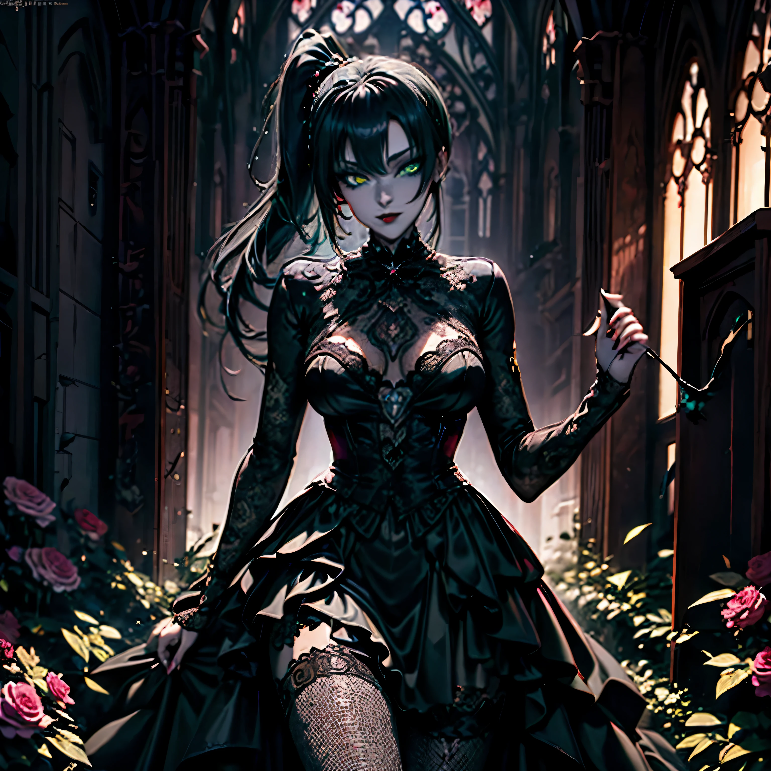 a woman in a black lingersuit posing for a picture, seductive anime girl, extremely detailed artgerm, beautiful alluring anime woman, gothic maiden anime girl, artgerm. anime illustration, artgerm style, style artgerm, artgerm 4 k, morrigan, morrigan aensland, detailed digital anime art, ((((Green eyes)))), black hair
