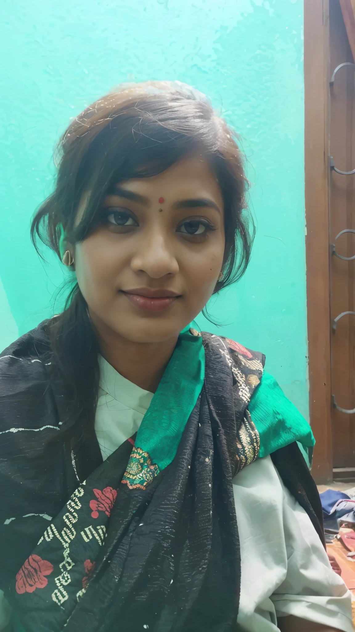 Bengali woman with sleeveless animal print saree
