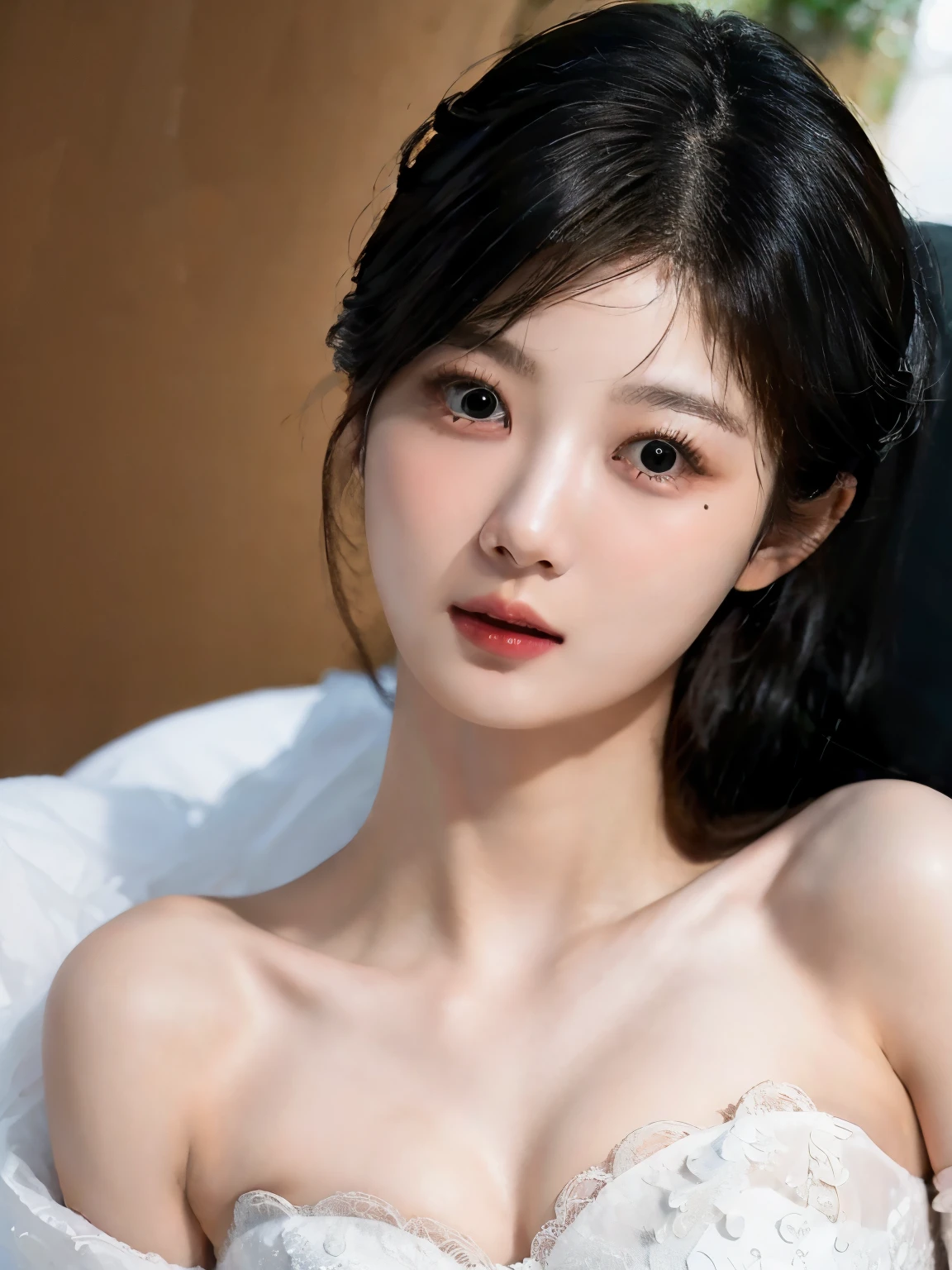 realistically, Attractive eyes, girlfriend, The most beautiful Korean girl the world has ever seen., collarbone, Breast mound, bridal dress, Includes bangs