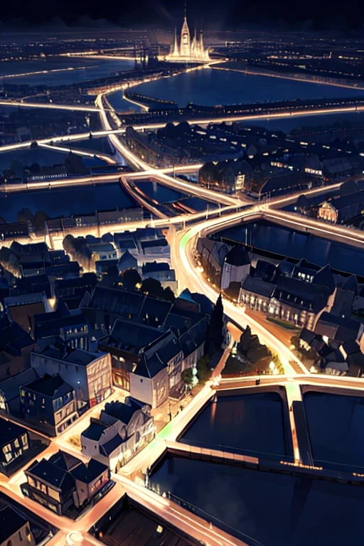 Une ville animée avec des gratte-ciels étincelants et des lumières scintillantes la nuit. 