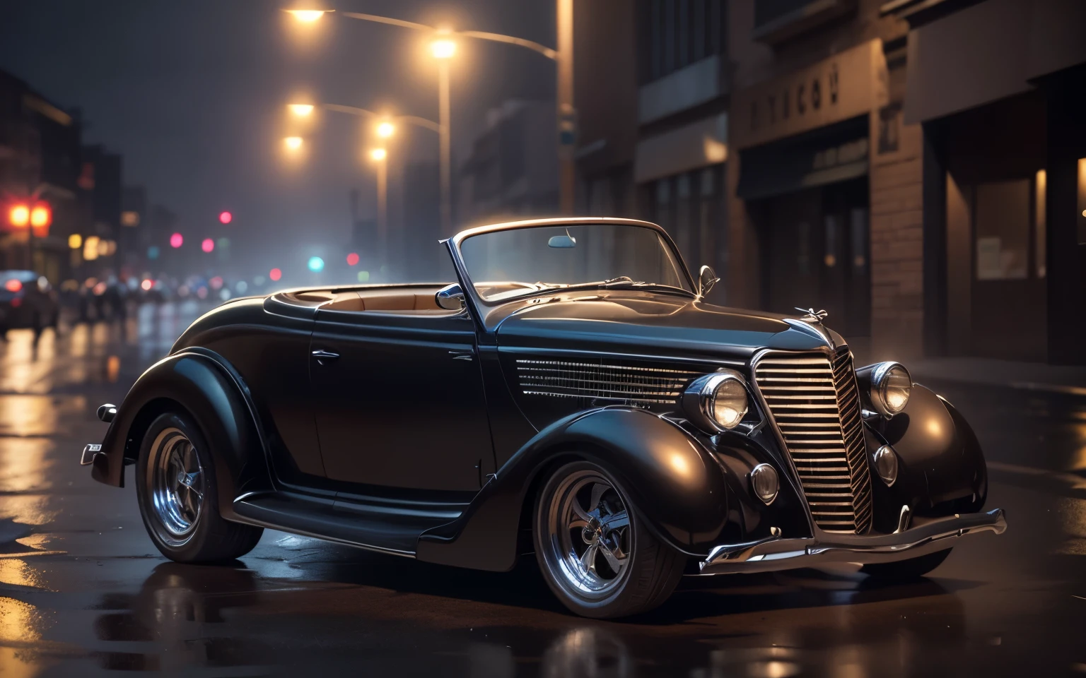 
obra de arte, Qualidade HD, high resolution, realista, retrato,Carro esporte vintage Cor Yellow Headlights: Lit and connected Wet street Tall buildings in the background Falling rain Wet road Motion blur Blurred background High level of detail Brightness Rendering:Octane render 3D 4K Hipercentalhada Fotorrealista Artistas:Daniel Maidman Renderings:Octanagem Concept design art