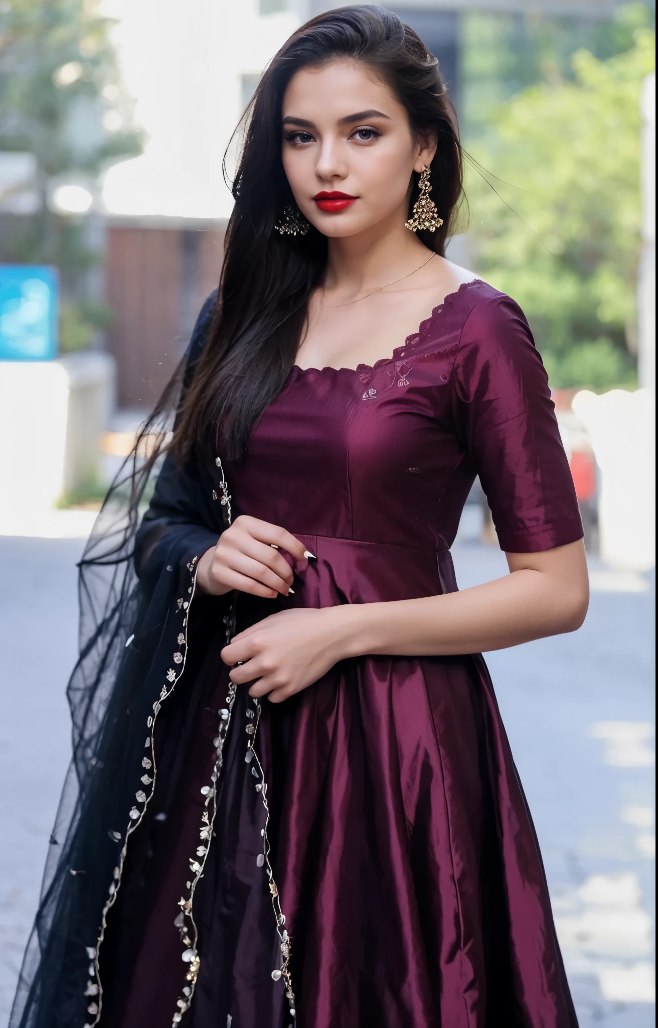 A beautiful girl, red lips