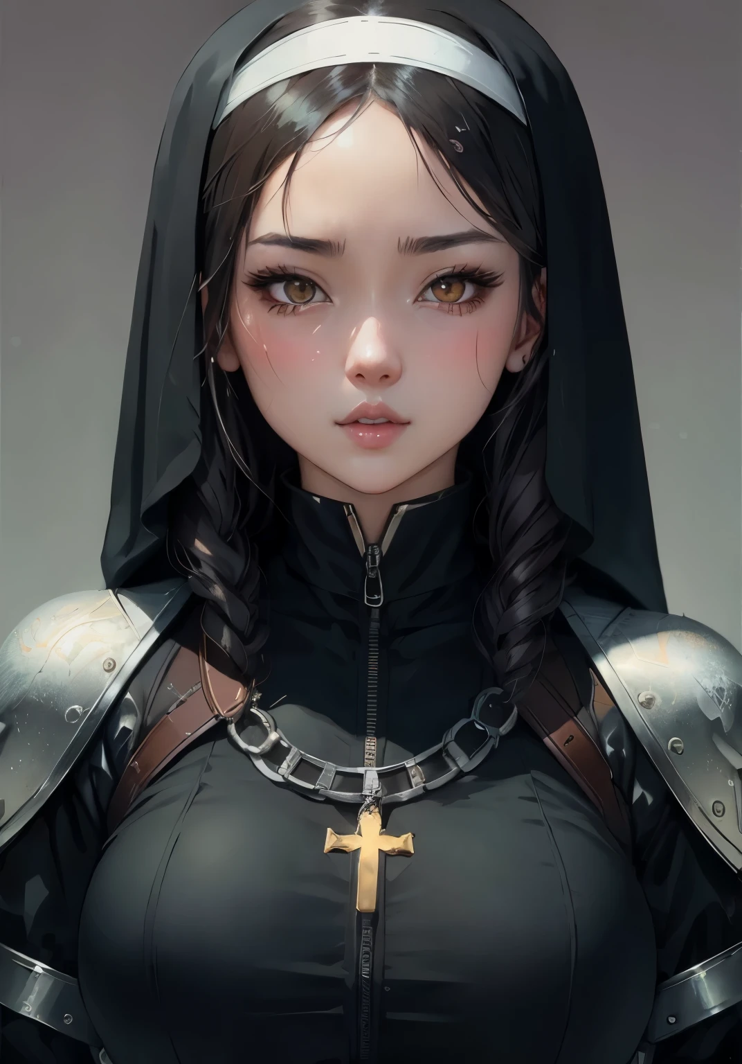 anime girl with a cross on her shoulder and a black outfit, artwork in the style of guweiz, guweiz on artstation pixiv, detailed digital anime art, guweiz on pixiv artstation, :: rossdraws, rossdraws portrait, artgerm and atey ghailan, digital anime illustration, rossdraws 1. 0, portrait knight female