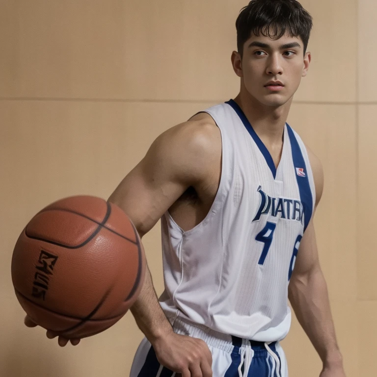 A man stands on the grass, Muscular!!, a Muscular, 8k 50mm ISO 10, 🚿🗝📝, Okan            , wearing volleyball jersey, k hd, advertisement picture, professional sports style, Wearing NBA jersey, Muscular!, , Muscular!!!188cm!Single Eyelids！（（35yo ！）） with short brown hair ！and a short beard, Only shorts！(Show hairy chest muscles), ), (Use a short beard,) headspace！Charming and serious look, （（Stand on the basketball court））, Muscular！, Close shave and secure fit, (High quality, photorealistic image),！ ((quality, 8K, tmasterpiece), super k hd photos, (Details on the face, skin textures, Ultra-detailed body:1.1)High body hair！A high resolution, tmasterpiece, muscular、Short hair details、NSFW、Spacious size、Correct limb sculpting fingers）The skin is really dark！The skin is real！Authentic texture、Camera close to the ground！！Straw sandals background scatter 1.2) training