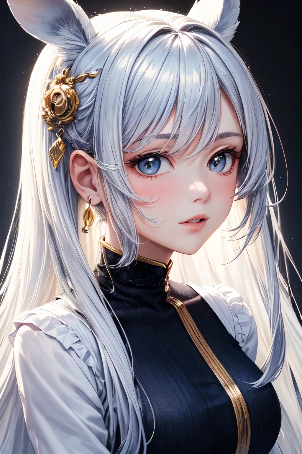 ((best quality)), ((masterpiece)), (detailed), perfect face, sisters, one with long dark blue hair, and the other with white hair with a light blue gradient