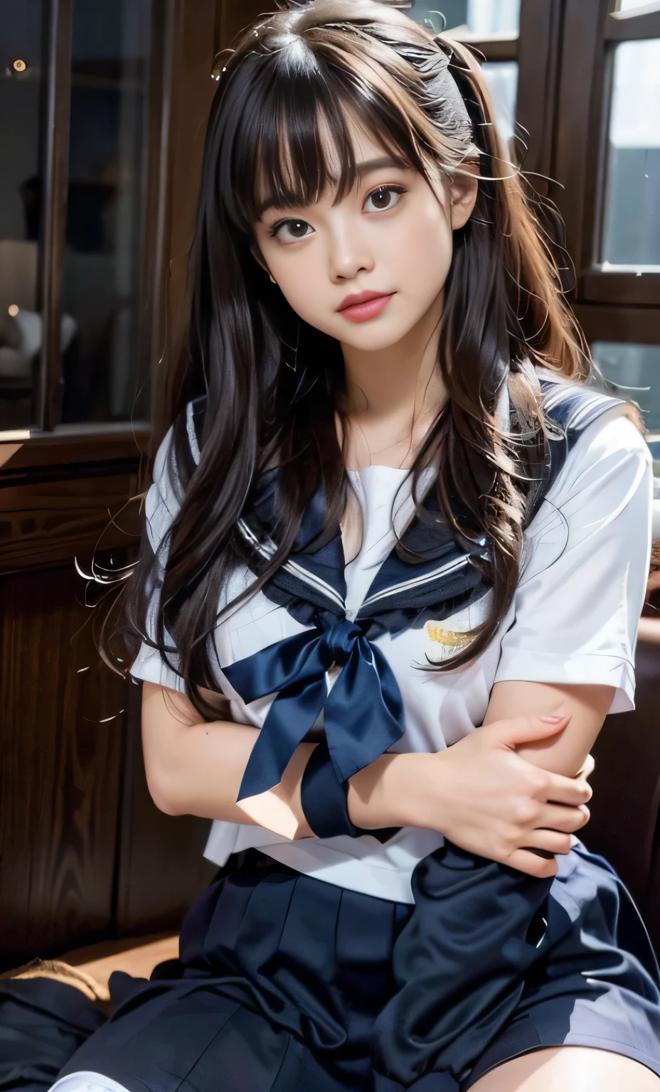 (8K, Raw photo, realistic:1.25) ,{( lip gloss), eyelash, shiny face, Glossy skin}, {highest quality, ultra high resolution}, Depth of written boundary, chromatic aberration, caustics, wide range lighting, natural shading,){ Look at the viewer with a calm expression::18-year-old, happiness like a goddess}}., , {{sailor suit:See-through:pink good}}, {mini skirt},{bangs:ponytail},{{simple background:white}}