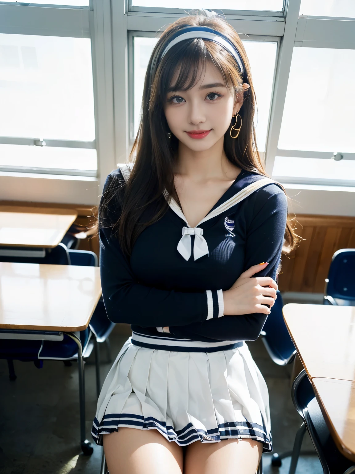 (top-quality、8K、32K、masterpiece、nffsw:1.2)、(())、(Show yourself)、no-pantie、Pussal Focus、Thin hair、Photo of a cute Japanese woman、 1 人、deadlock'genitals on the back of one side'Behind the Scenes、(Brown pubic area)、(Too big big breasts)、二重まぶた、a sailor suit、(student clothes)、School route、Inside a crowded train、((NSFW))、ssmile、bangss、18year old、((skirt lift by yourself)))、(Lifted by yourself)、red blush、Embarrassed look、Take your eyes off the camera、Half body shot、(Large crowds)、(Crowded trains)、Upper body is clothed