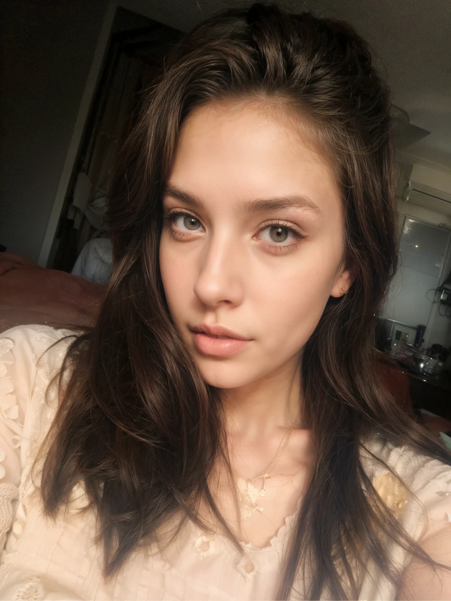 Biritsh girl, ((European girl)), white girl, pinterest, taking a selfie, hand hidden, light skin, no hand shown, half body, close up, amateur