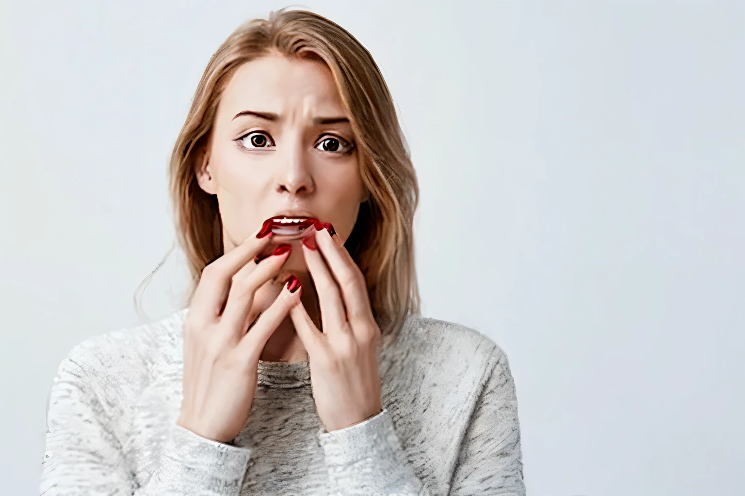 Make an image of a disappointed woman smoking tobacco.