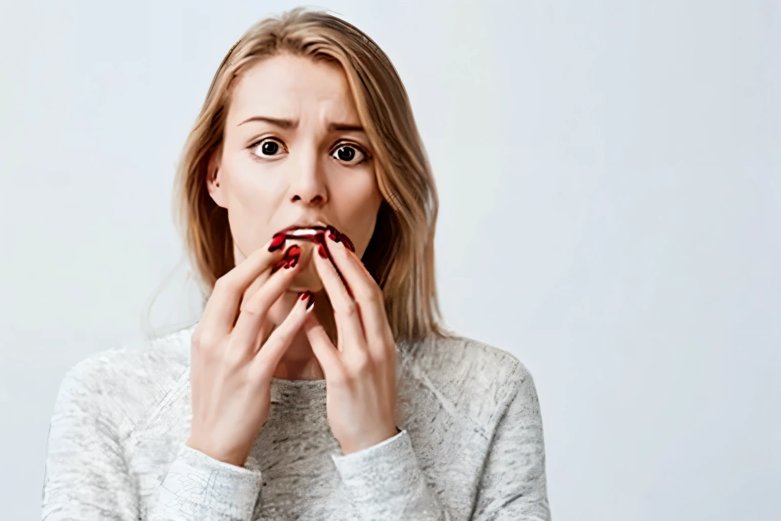Make an image of a disappointed woman smoking tobacco.