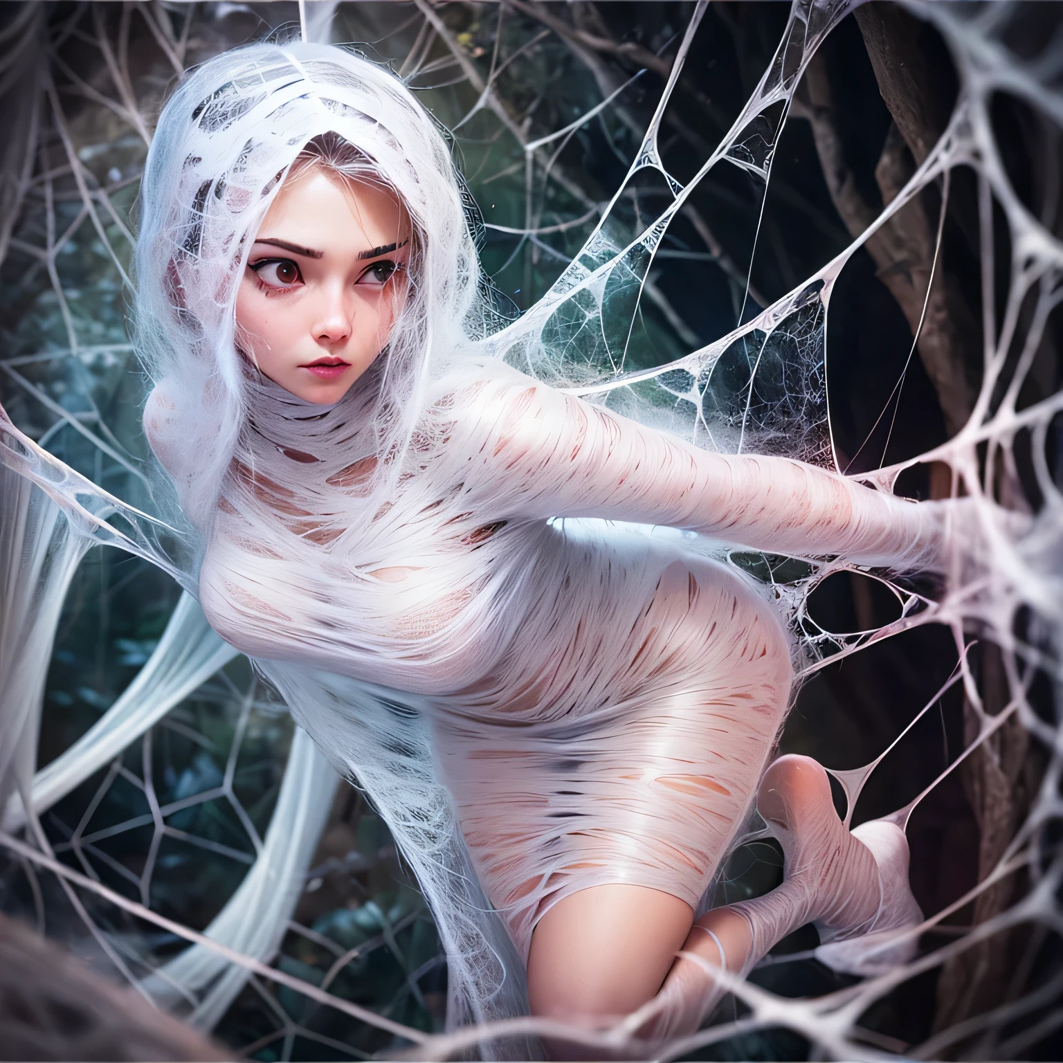 a girl trapped in the cobweb