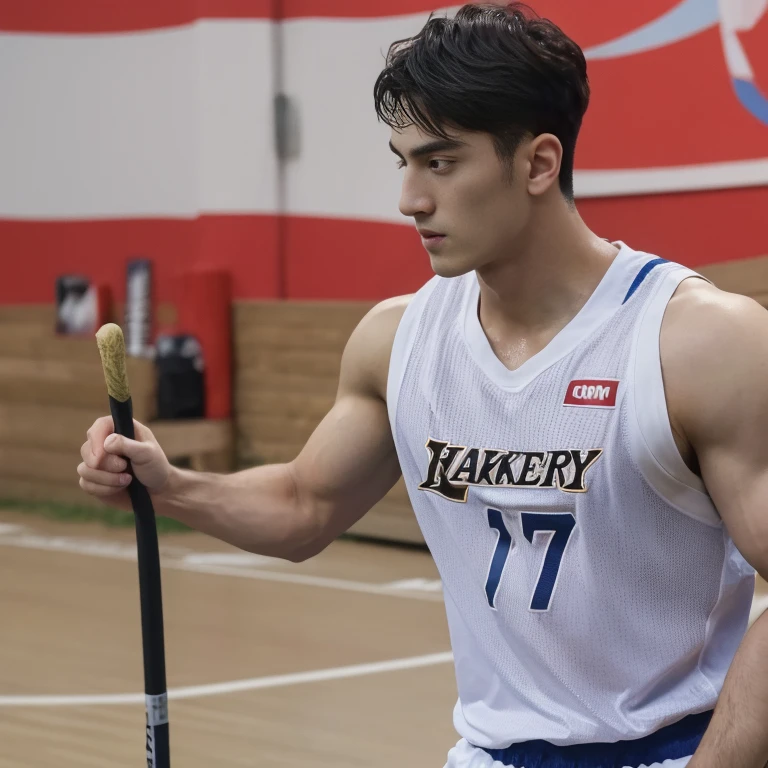 A man stands on the grass, Muscular!!, a Muscular, 8k 50mm ISO 10, 🚿🗝📝, Okan , wearing volleyball jersey, k hd, advertisement picture, professional sports style, Wearing NBA jersey, Muscular!, , Muscular!!!188cm!Single Eyelids!((35yo !)) with short brown hair !and a short beard, Only shorts!(Show hairy chest muscles), ), (Use a short beard,) headspace!Charming and serious look, ((Stand on the basketball court)), Muscular!, Close shave and secure fit, (High quality, photorealistic image),! ((quality, 8K, tmasterpiece), super k hd photos, (Details on the face, skin textures, Ultra-detailed body:1.1)High body hair!A high resolution, tmasterpiece, muscular、Short hair details、NSFW、Spacious size、Correct limb sculpting fingers)The skin is really dark!The skin is real!Authentic texture、Camera close to the ground!!Straw sandals background scatter 1.2) training , 16k resolution , ultra-high clarity , hyperrealism, uhd