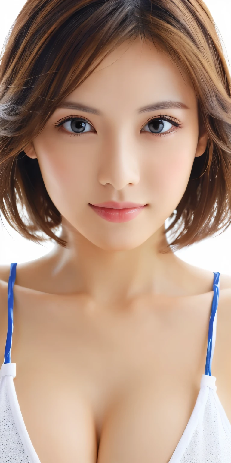 masterpiece、highest quality、High resolution、table top、wallpaper、realistic、bright lighting、professional lighting、face light、smooth lighting、japanese woman、adult、Beautiful woman、action、gravure、sexy、poor、super beautiful、beautiful skin、beautiful and detailed eyes、detailed face、slim、Moderately、short hair、brunette colored hair、brown eyes、look at the camera、Let's play the ukulele、