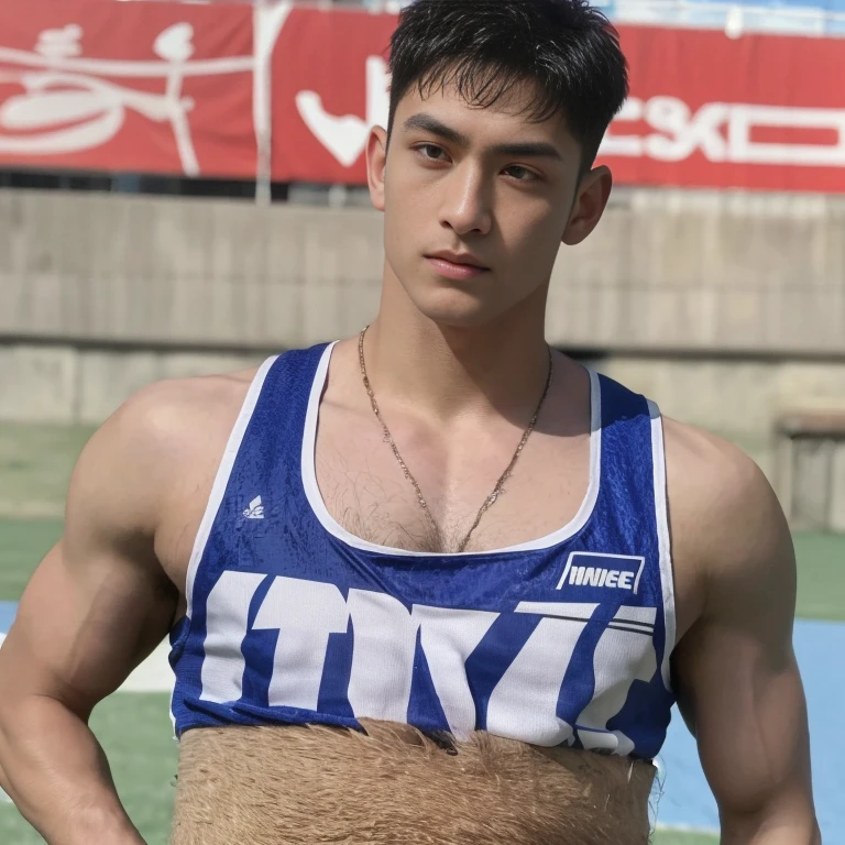 A man stands on the grass, Muscular!!, a Muscular, 8k 50mm ISO 10, 🚿🗝📝, Okan , wearing volleyball jersey, k hd, advertisement picture, professional sports style, Wearing NBA jersey, Muscular!, , Muscular!!!188cm!Single Eyelids!((35yo !)) with short brown hair ! Only string thong!(Show hairy chest muscles), ), (Use a short beard,) headspace!Charming and serious look, ((Stand on the basketball court)), Muscular!, Close shave and secure fit, (High quality, photorealistic image),! ((quality, 8K, tmasterpiece), super k hd photos, (Details on the face, skin textures, Ultra-detailed body:1.1)High body hair!A high resolution, tmasterpiece, muscular、Short hair details、NSFW、Spacious size、Correct limb sculpting fingers)The skin is really dark!The skin is real!Authentic texture、Camera close to the ground!!Straw sandals background scatter 1.2) training , 16k resolution , ultra-high clarity , hyperrealism, uhd , (bare thighs )