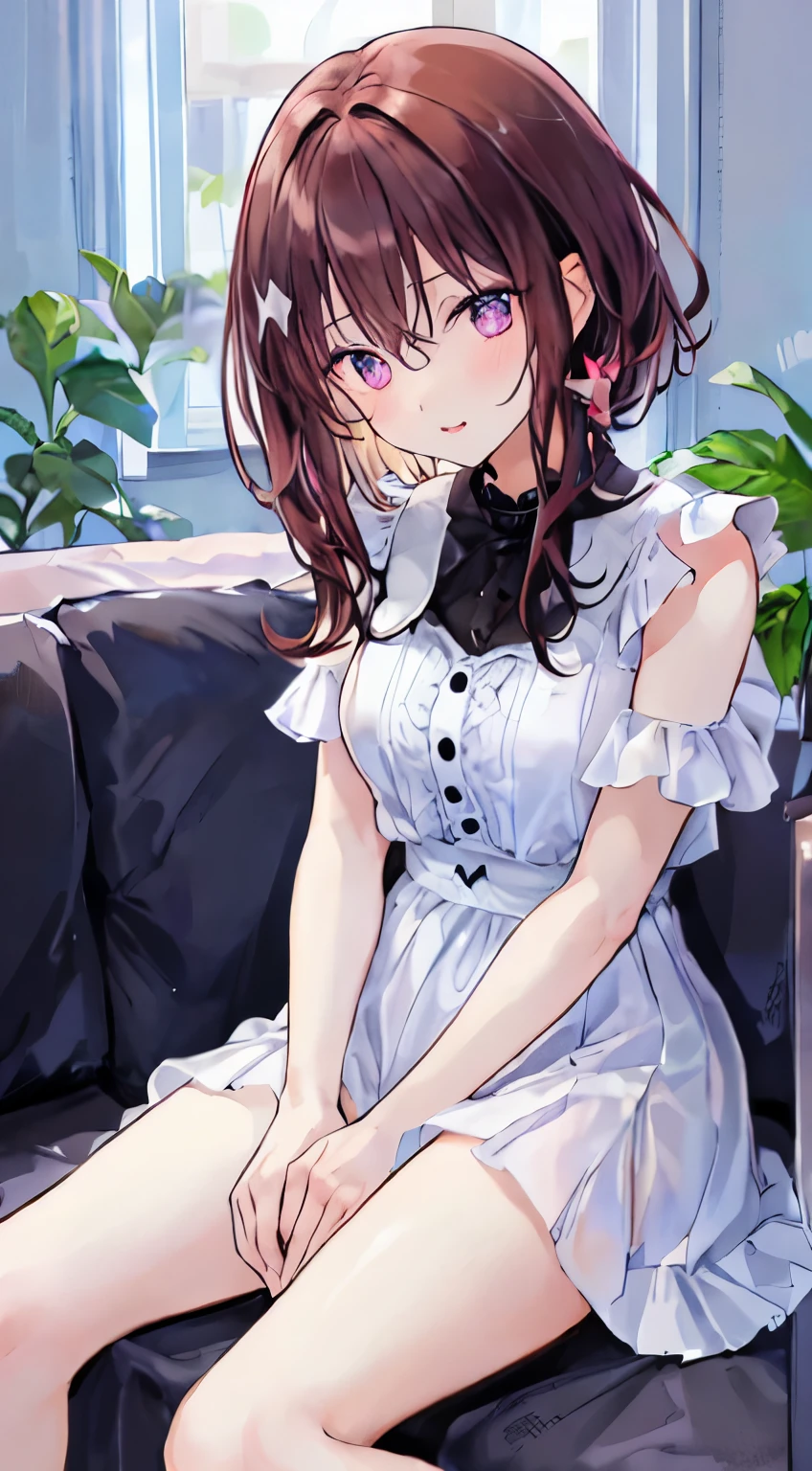One girl,alone,underwear,panties,explicit,blush,Pussy_juice,Wet_panties,white_panties,Sitting,Panty shot,trembling,woman_Masturbation,knees_together_feet_Away,Pussy_juice_dyeing,i doubt it,Sensitive,General,Thighs,dress,Brown_hair,short_sleeve,Sensitive,white_dress,Brown_eye,Puffy_short_sleeve,Puffy_sleeve,bow,Front hair,full_body,Frills,length_hair,Closed_mouth,Frills_dress,pink_footwear,shoes,hair_good,pink_bow,blush,~ Side_ponytail,General,i doubt it,explicit,Character portrait, whole body, expensive_solve, clear_image, expensive_Contrast, 8k, Sparkling, beautiful_detailed_face_and_eye, 白 eye,