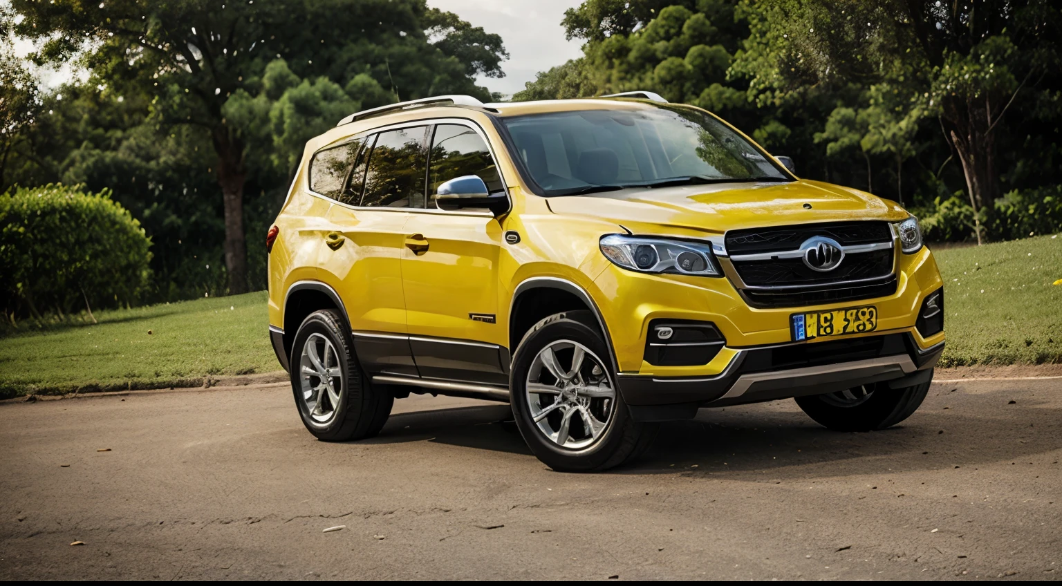 um carro moderno grande suv amarelo