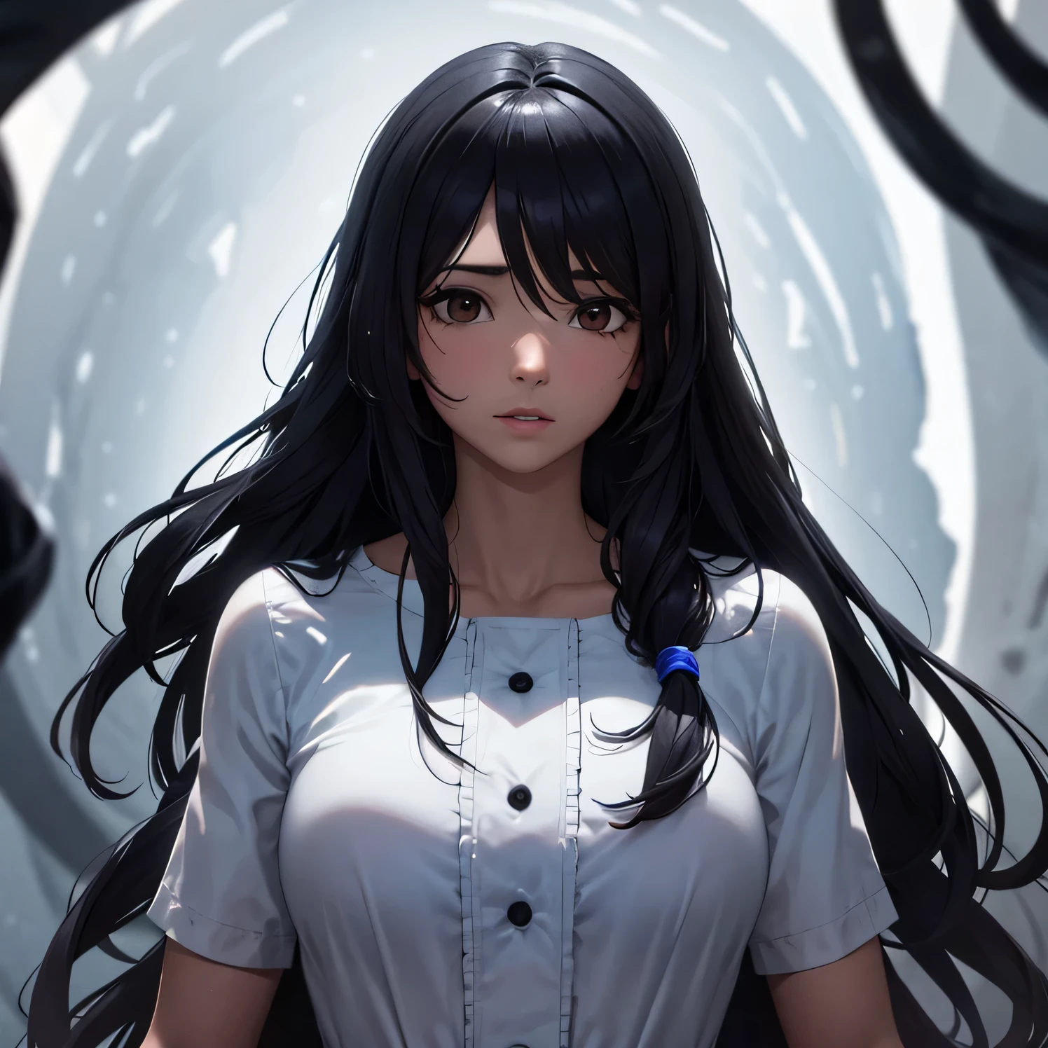 Chica fantasma de pelo negro