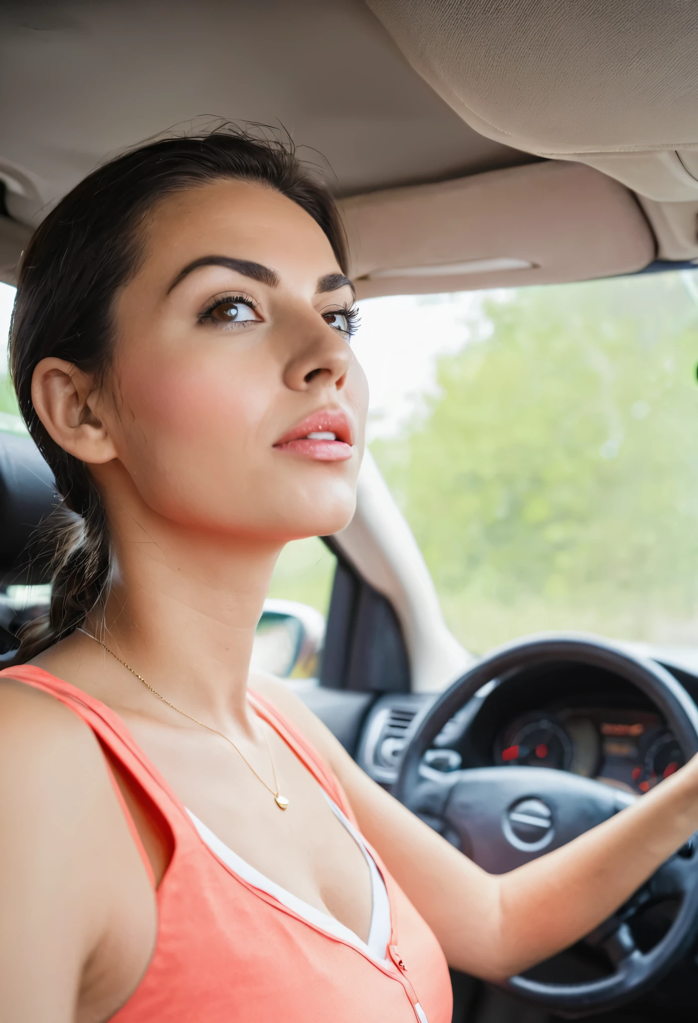 Femme suce levier de vitesse dans une voiture