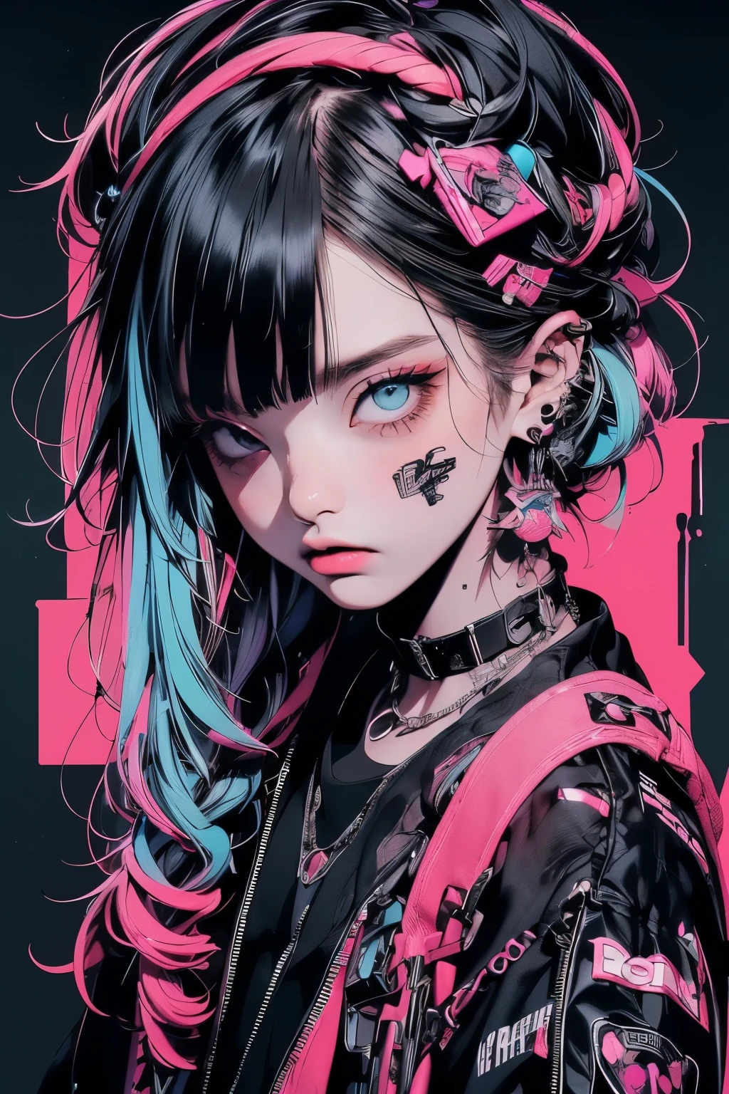 ((((dramatic))), (((gritty))), (((intense))) film poster featuring a young blue hair woman as the central character. She stands confidently in the center of the poster, wearing a stylish and edgy Harajuku-inspired hip hop outfit, with a determined expression on her face. The background is aesthetic atmospheric dark and gritty, with a sense of danger and intensity. The text is bold and attention-grabbing, with a catchy tagline that adds to the overall feeling of drama and excitement. The color palette is mainly dark with splashes of vibrant neon colors, giving the poster a dynamic and visually striking appearance,tachi-e
(magazine:1.3), (cover-style:1.3), fashionable, woman, vibrant, outfit, sexy seductive posing, front, colorful, dynamic, background, elements, confident, expression, holding, statement, accessory, majestic, coiled, around, touch, scene, text, cover, bold, attention-grabbing, title, stylish, font, catchy, headline, larger, striking, modern, trendy, focus, fashion,