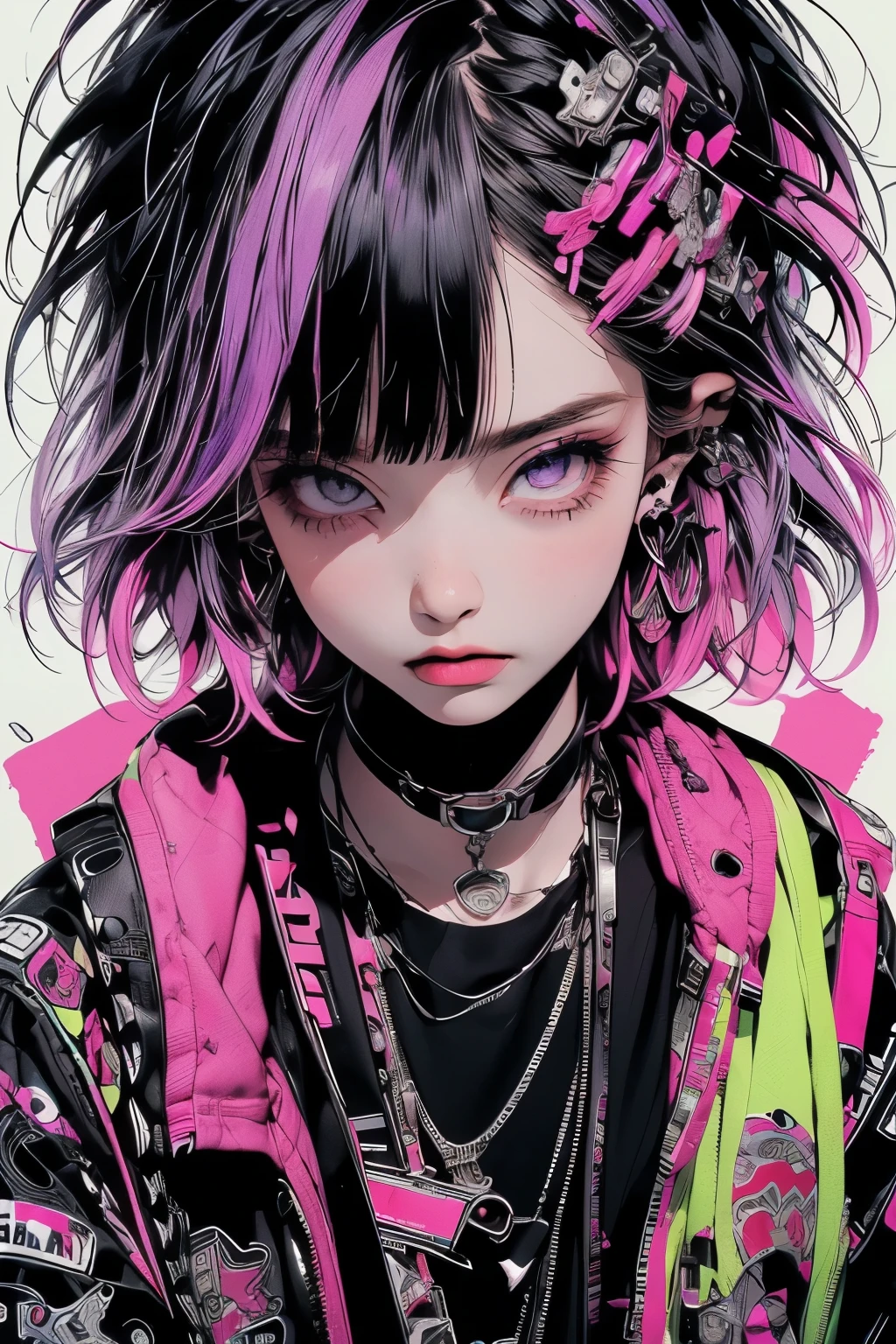 ((((dramatic))), (((gritty))), (((intense))) film poster featuring a young purple hair woman as the central character. She stands confidently in the center of the poster, wearing a stylish and edgy Harajuku-inspired hip hop outfit, with a determined expression on her face. The background is aesthetic atmospheric dark and gritty, with a sense of danger and intensity. The text is bold and attention-grabbing, with a catchy tagline that adds to the overall feeling of drama and excitement. The color palette is mainly dark with splashes of vibrant neon colors, giving the poster a dynamic and visually striking appearance,tachi-e
(magazine:1.3), (cover-style:1.3), fashionable, woman, vibrant, outfit, sexy seductive posing, front, colorful, dynamic, background, elements, confident, expression, holding, statement, accessory, majestic, coiled, around, touch, scene, text, cover, bold, attention-grabbing, title, stylish, font, catchy, headline, larger, striking, modern, trendy, focus, fashion,