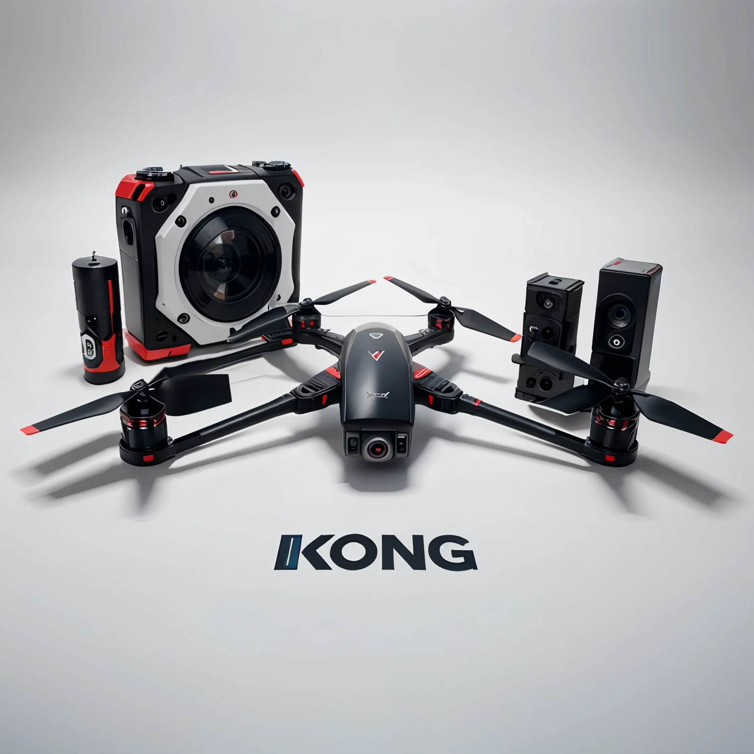 A logo with drone and camera