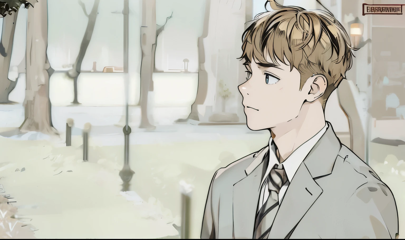 cute 16 year old boy has golden hair and is glaring at someone