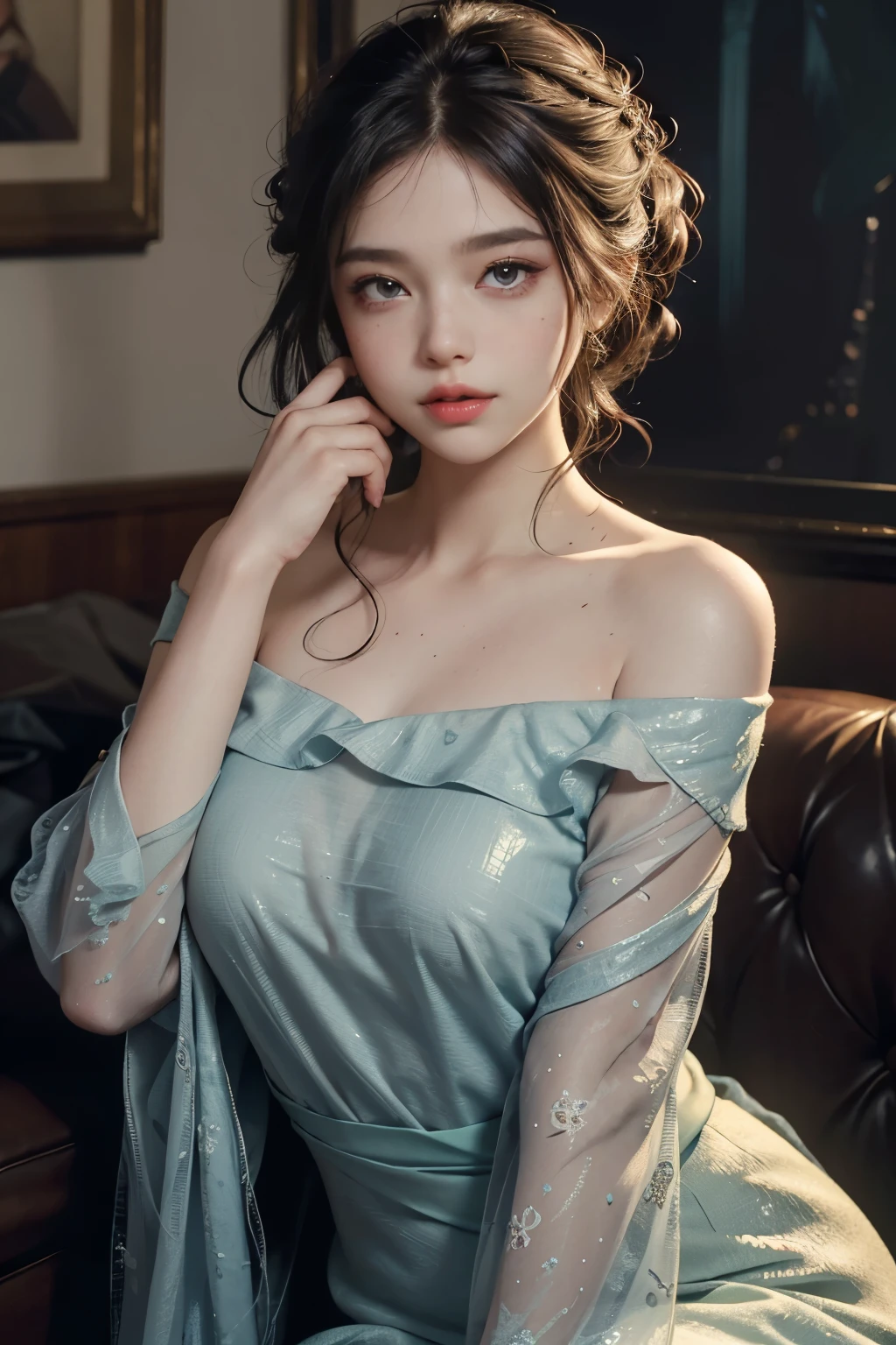 dressed, (details of a very beautiful face), (Ultra-realistic最high quality)16k resolution, (photo realistic), (1girl:1.4) 21years old、fashion supermodel、cinematic lighting, (Increase quality:1.2), (best quality real texture skin:1.2), (ultra detailed eyes:1.2)), finely detailed face, (finely quality eyes), (tired and sleepy and satisfied:0.0), (detailed lips:1.33)、(Detailed nose:1.2), (Increase body line mood:1.1), (Increase skin texture beauty:1.3), (ccurate, award winning), ((sharp focus))、(slim face), pink_makeup:1.25, long_blue_eyeliner:1.2, red_lipstick:1.32, (brown_eyes:1.35) perfect dark_eyeshadows:1.3, ((matte skin:1.45))、((she is sitting on a bike, without a saddle, a vaginal_chrome (large_dildo) sticking out of her vagina:1.35))、((hair covers the pubic area:1.33))、 (((close-up close-up the opened asposed naked vagina:1.5))), ((anatomically correct:1.3))、firm normal full breasts:1.45、((hair is a different color than eyes, dynamic random fancy, professional hairstyles)), UHD, erotic pose, ((turn back)), ((back shot from below:1.3)), (((super elaborate, extravagant microscopic evening wear:1.2)))