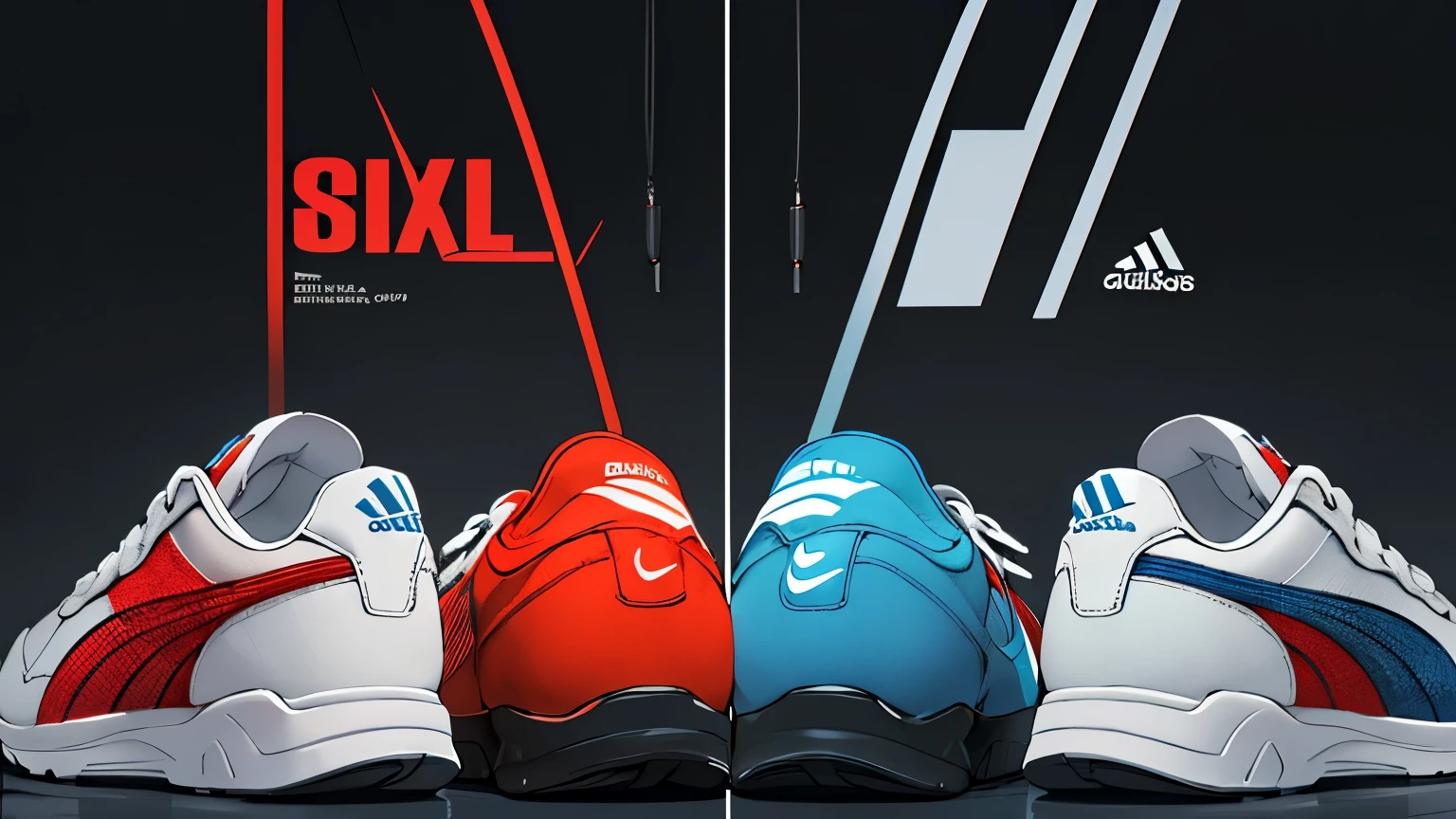 The background is a sleek, dark gradient that transitions from deep blue at the top to a rich black at the bottom, symbolizing both the premium quality and the wide range of choices available. This dark canvas makes the vibrant logos of Nike, Adidas, and Puma—positioned at the center—pop out, each glowing slightly to draw attention and convey their high-end allure. Right above the logos, in a sophisticated, minimalist font, the slogan "Unlock Exclusive Flexes – Where Rare Finds Gather" shines in a striking silver or white, creating a stark contrast against the darker background. This not only highlights the message of exclusivity but also adds a touch of elegance. Beneath the logos, there’s a call-to-action (CTA) button in a bold, inviting color that stands out, such as a bright red or electric blue, with the words "Shop Now" written in crisp, clear lettering. This button is designed to immediately draw the eye and encourage clicks, leading visitors deeper into the FlexBro.com experience. To the right or left of the composition (depending on layout balance), imagine an artistic, abstract representation of a sneaker, a sports ball, and a fitness accessory (like headphones), all blending into each other in a dynamic, fluid design. This represents the range of products offered, suggesting movement and energy, appealing to the active lifestyle of the target audience. The entire banner exudes a sense of luxury, exclusivity, and dynamism, perfectly aligning with the FlexBro.com brand identity and appealing directly to the discerning shopper looking for exclusive sports gear and accessories. "FlexBro" highlight the words and "Flex" word part in light red.