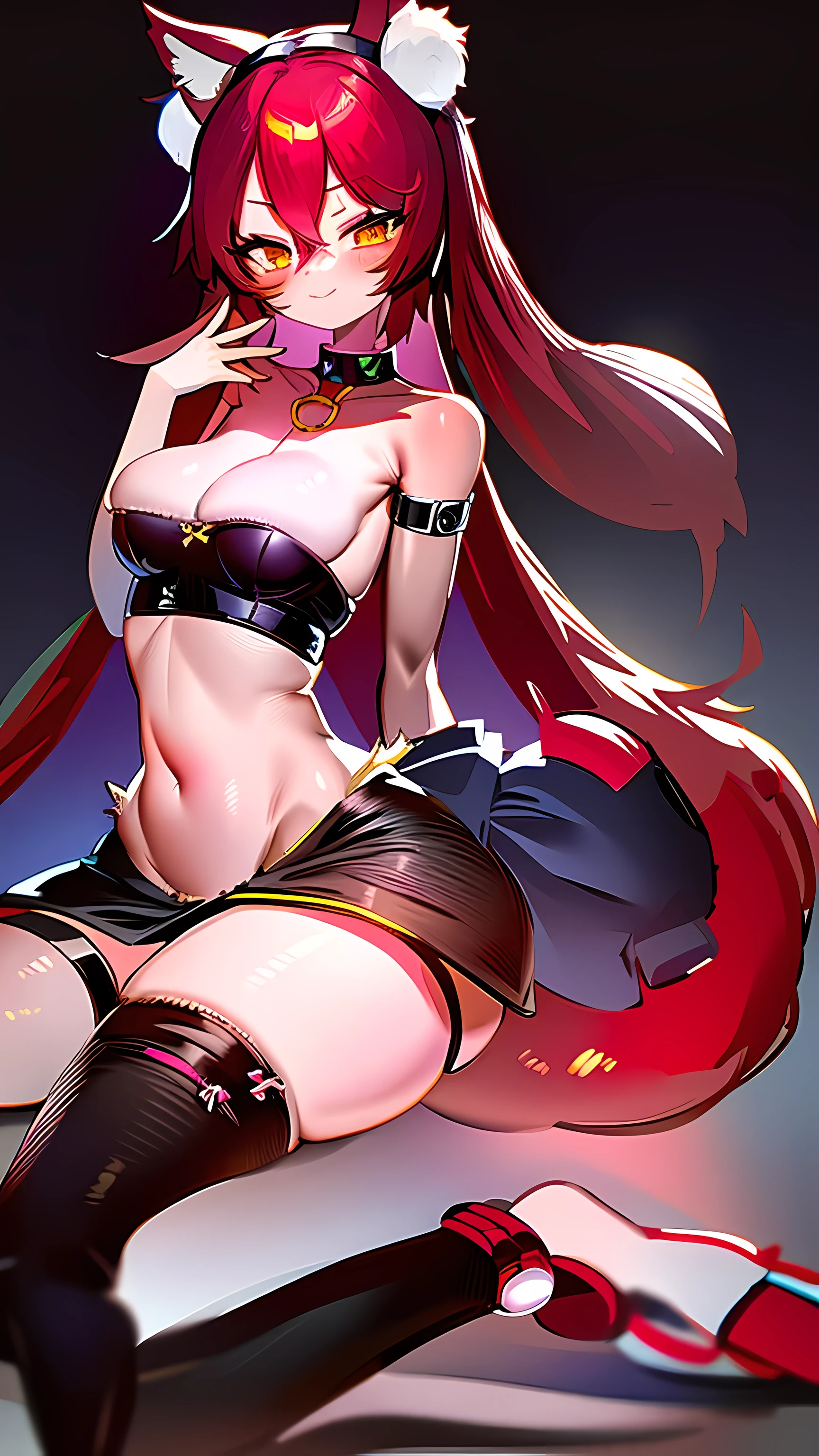 young anime girl wearing pet collar, lead connected to collar, submissive, naked, hentai, blushing, wolf ears, wolf tail, furry, full body, cinematic lighting, UHD, high quality
