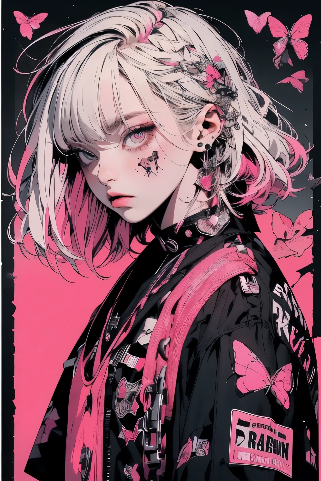 ((((dramatic))), (((gritty))), (((intense))) film poster featuring a young platinum white hair woman as the central character. She stands confidently in the center of the poster, wearing a stylish and edgy school girl uniform and school girl skirt, with a determined expression on her face. The background is aesthetic atmospheric dark and gritty, cherry blossoms and butterflies blowing in the wind, with a sense of danger and intensity. The text is bold and attention-grabbing, with a catchy tagline that adds to the overall feeling of drama and excitement. The color palette is mainly dark with splashes of vibrant neon colors, giving the poster a dynamic and visually striking appearance,tachi-e
(magazine:1.3), (cover-style:1.3), fashionable, woman, vibrant, outfit, sexy seductive posing, front, colorful, dynamic, background, elements, confident, expression, holding, statement, accessory, majestic, coiled, around, touch, scene, text, cover, bold, attention-grabbing, title, stylish, font, catchy, headline, larger, striking, modern, trendy, focus, fashion,