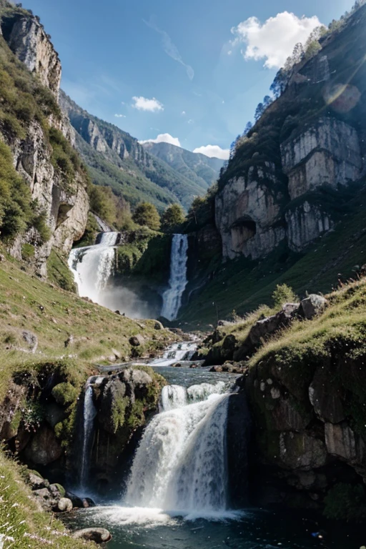 view of drom mountains with big waterfall