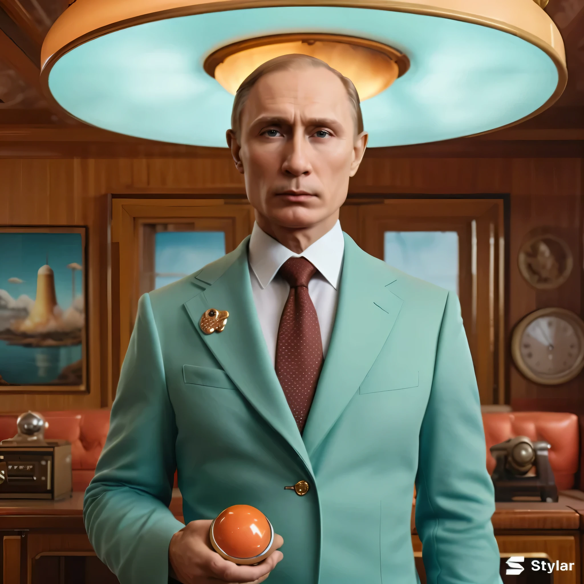 arafed image of a man in a suit holding an orange, portrait of putin, putin portrait, portrait of vladimir putin, photo of putin, putin as james bond 0 0 7, vladimir putin amiibo, vladimir putin, putin, ussr suit, vladimir putin in minecraft, president of belorussia, in style of kyrill kotashev, in the style wes anderson