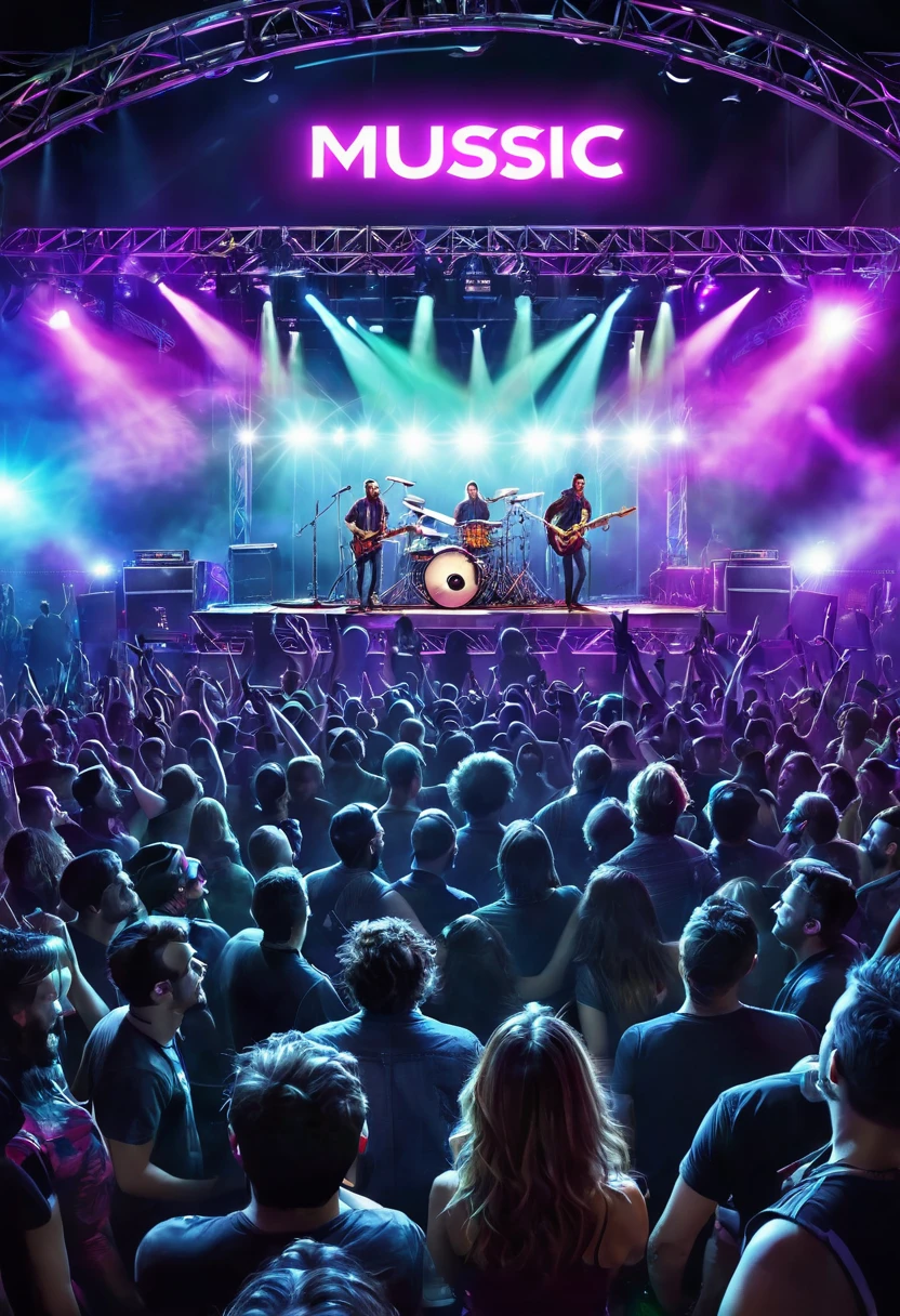 ((create a music and concert magazine cover:1.5, lots of people lights stage with a band playing, epic:1.4)), ((flashy and colorful cover:1.5)), ((Imaginative scene)), (( text , Rock Concert:1.3)),((highly detailed: 1.4), ((Masterpiece)), (Hyper-detailed and beautiful: 1.3), (Photorealistic: 1.4), 8k.