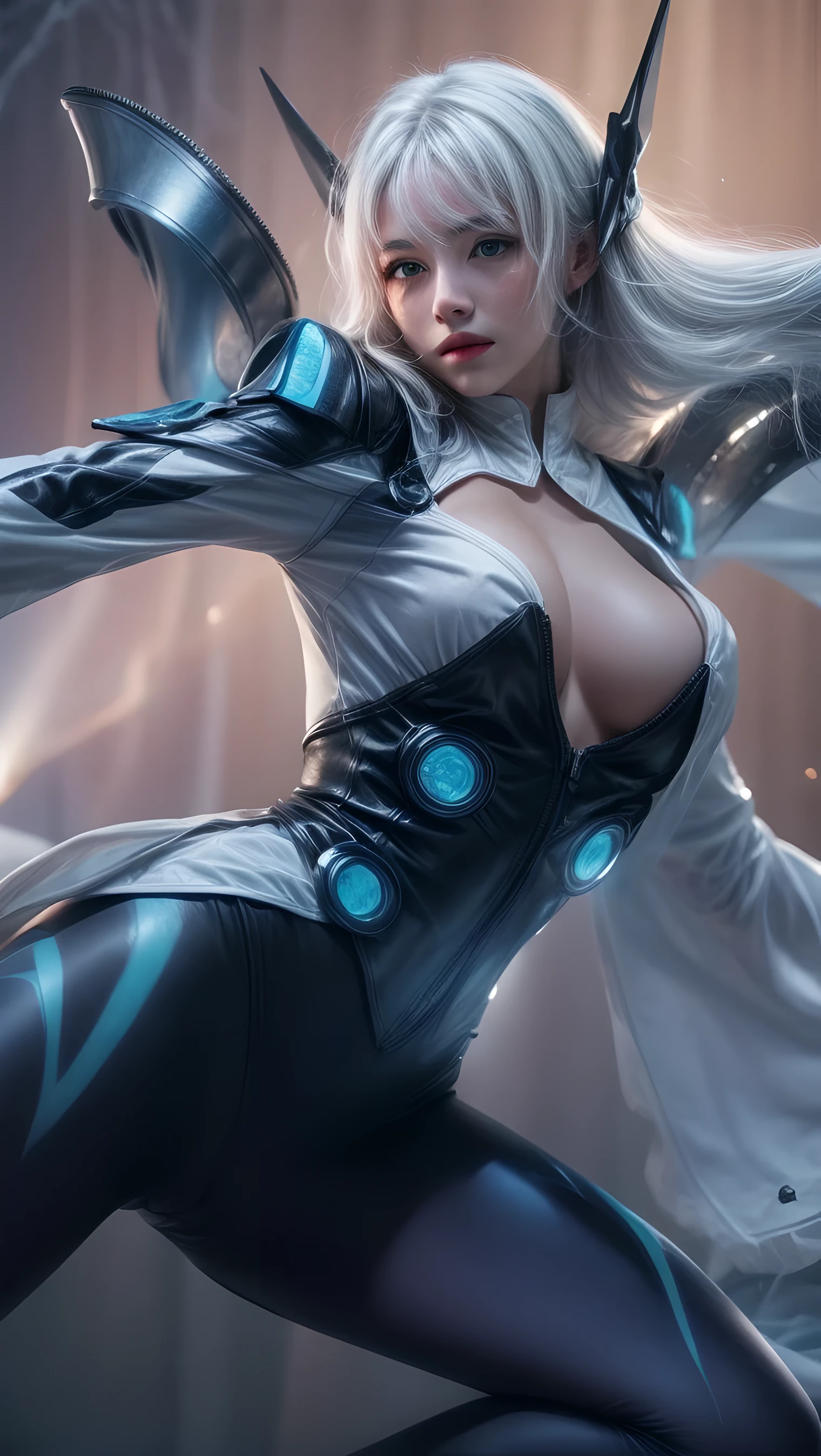 1girl, white hair, blue eyes, realistic, ultra high resolution, 8k raw photo, professional lightning, More skin, Lustrous skin, dark room, clearface, cinema shot, sharp focus, depth of field,