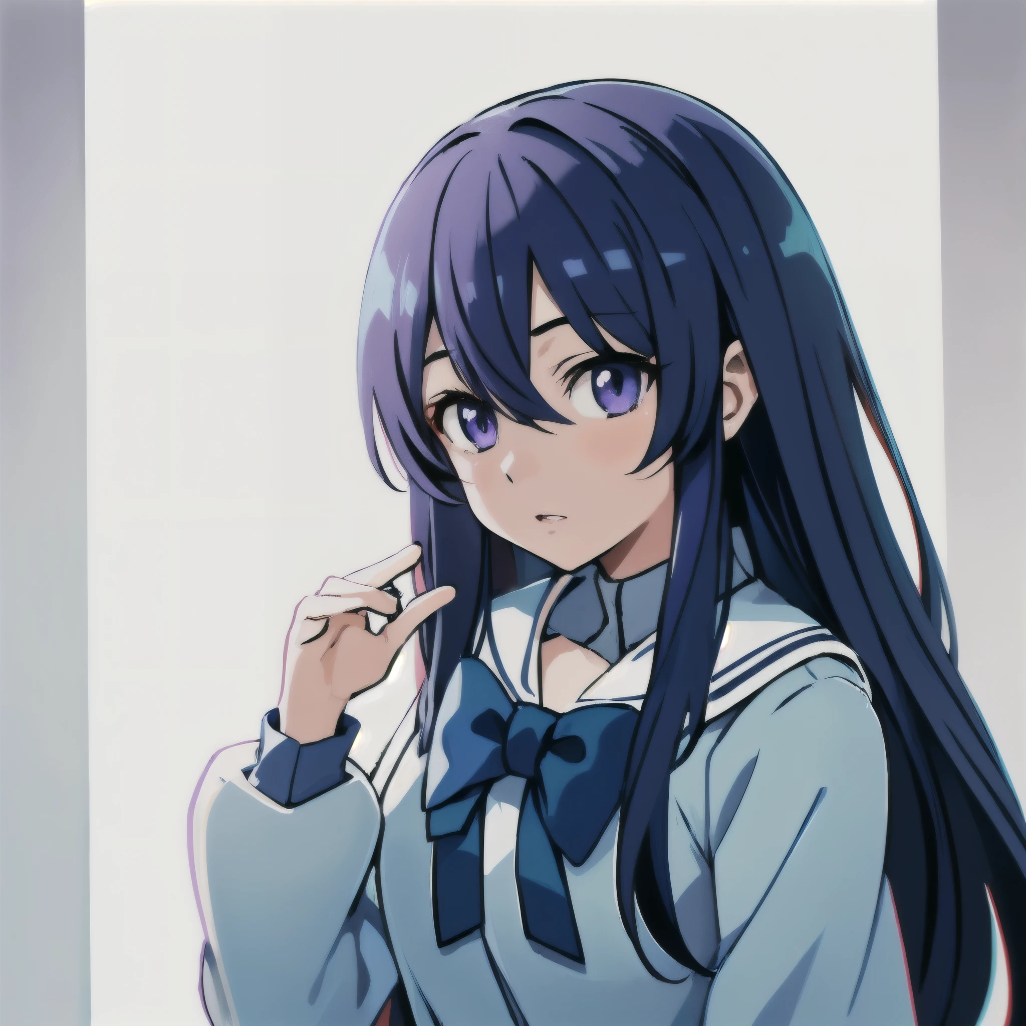 anime girl with long black hair and blue eyes posing for a picture, anime moe art style, Cute girl anime visual, marin kitagawa fanart, (anime girl), high quality anime art style, tsuaii, beautiful anime high school girl, nagatoro, anime style 4k, anime art style, iwakura lain, young anime girl、Hair color is light blue、Image color is light blue