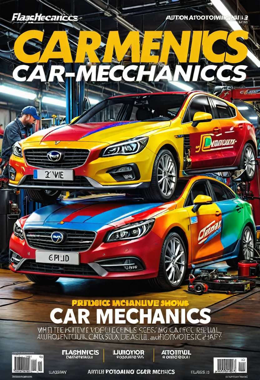 ((create a magazine cover with title and text about car mechanics:1.5)), epic:1.4, ((flashy and colorful cover:1.5)), ((Imaginative scene)), ((title on cover, (mechanics automotive:1.5))),((highly detailed: 1.4), ((Masterpiece)), (Hyper-detailed and beautiful: 1.3), (Photorealistic: 1.4), 8k.